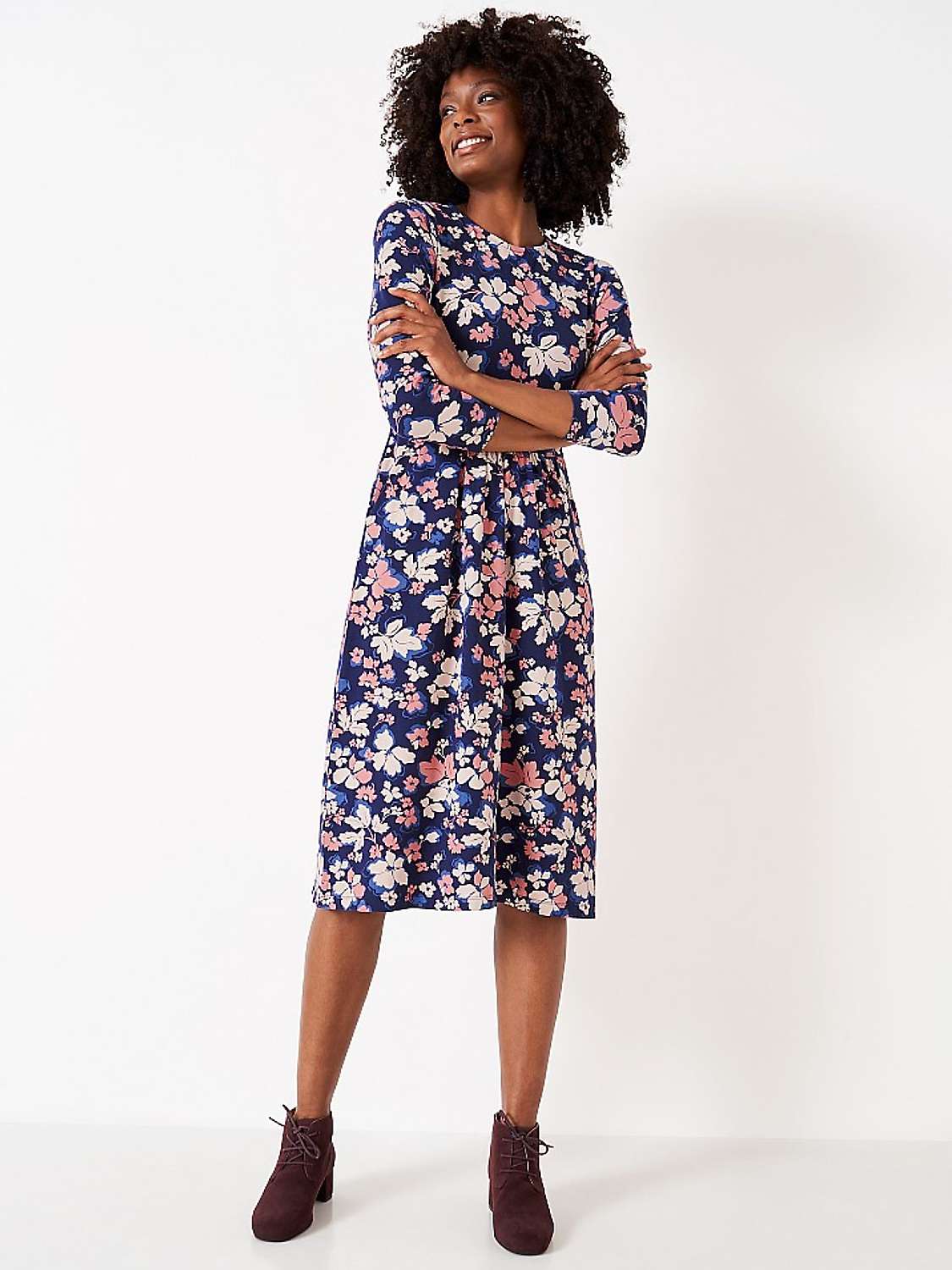 Buy Crew Clothing Floral Print Jersey Midi Dress, Multi/Pink Online at johnlewis.com
