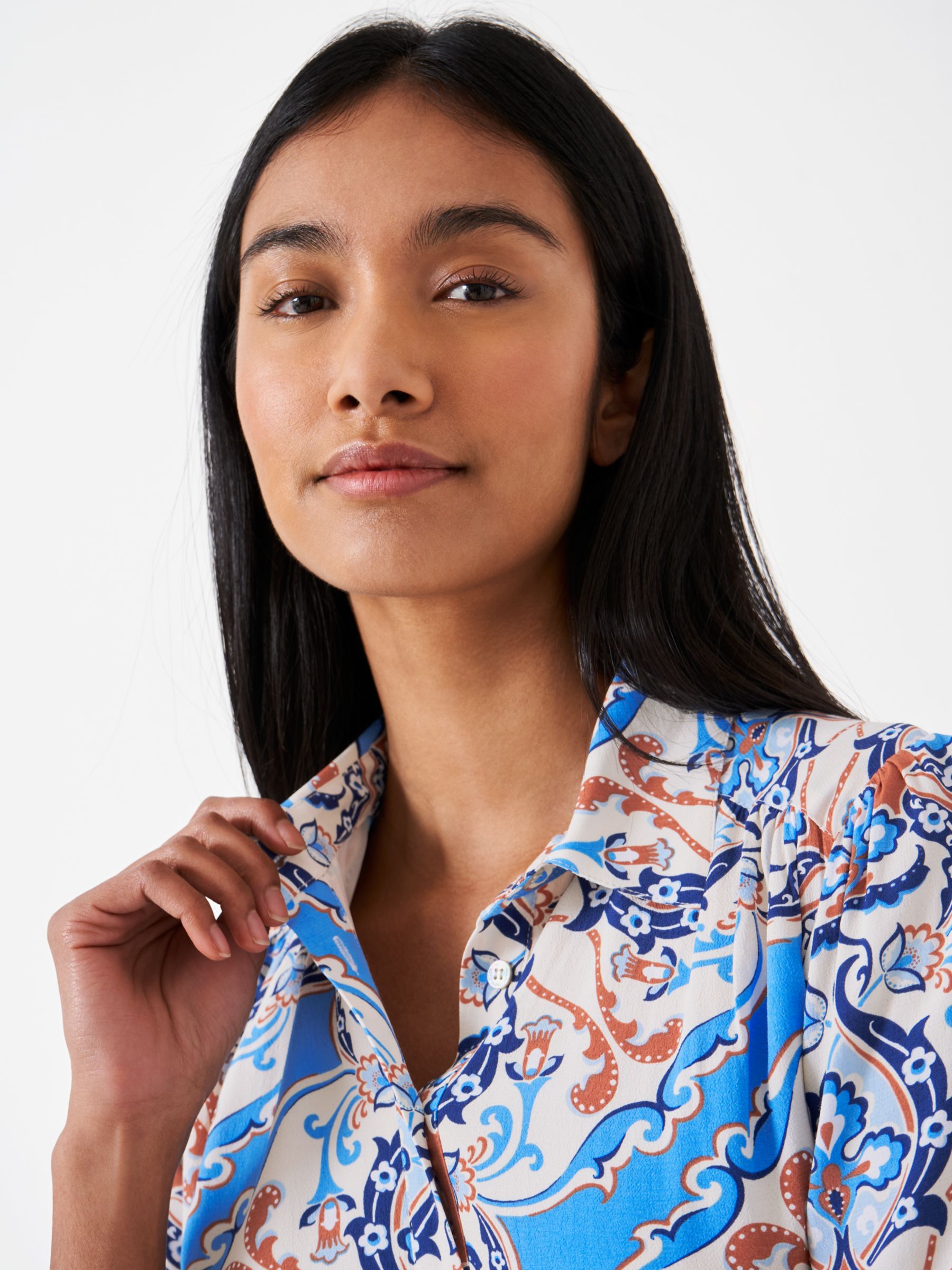 Crew Clothing Brea Shirt Dress, Multi Blue at John Lewis & Partners