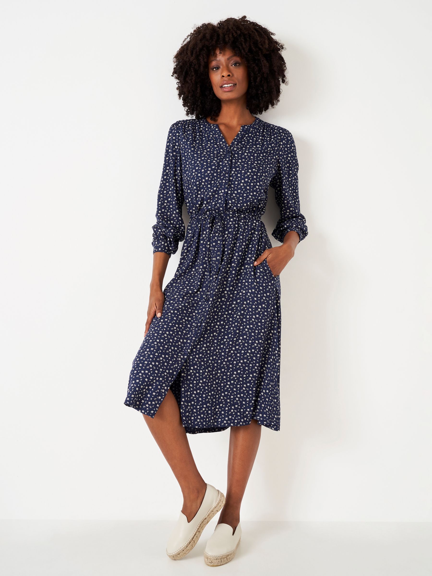 Crew Clothing Matilda Tie Waist Dress, Blue/Multi at John Lewis & Partners