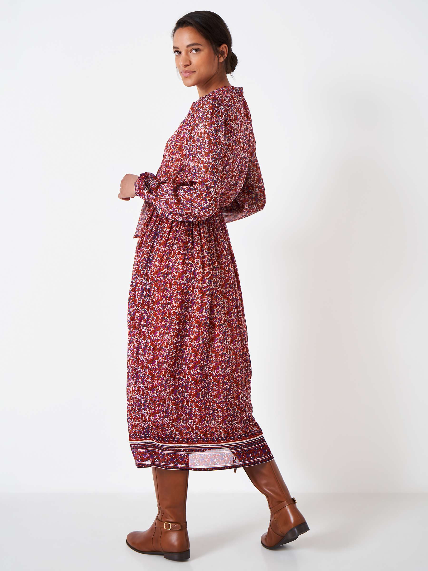 Buy Crew Clothing Hina Tie Neck Midi Dress, Orange/Multi Online at johnlewis.com