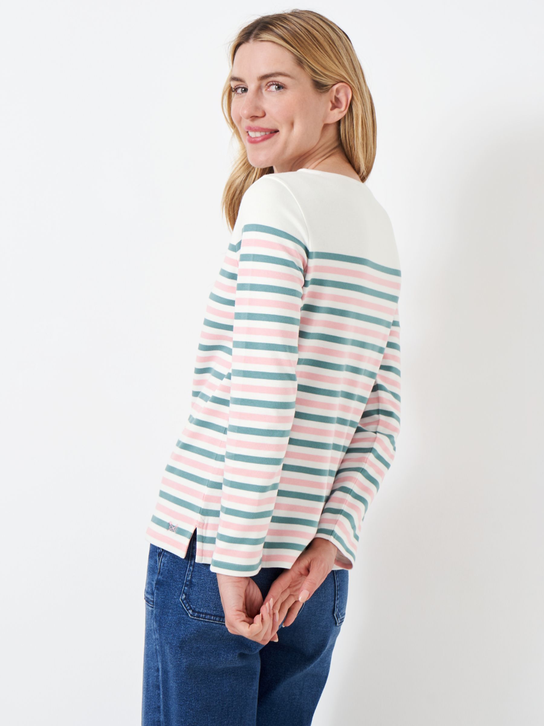 Crew Clothing Ultimate Breton Stripe Cotton Top, White/Multi at John ...