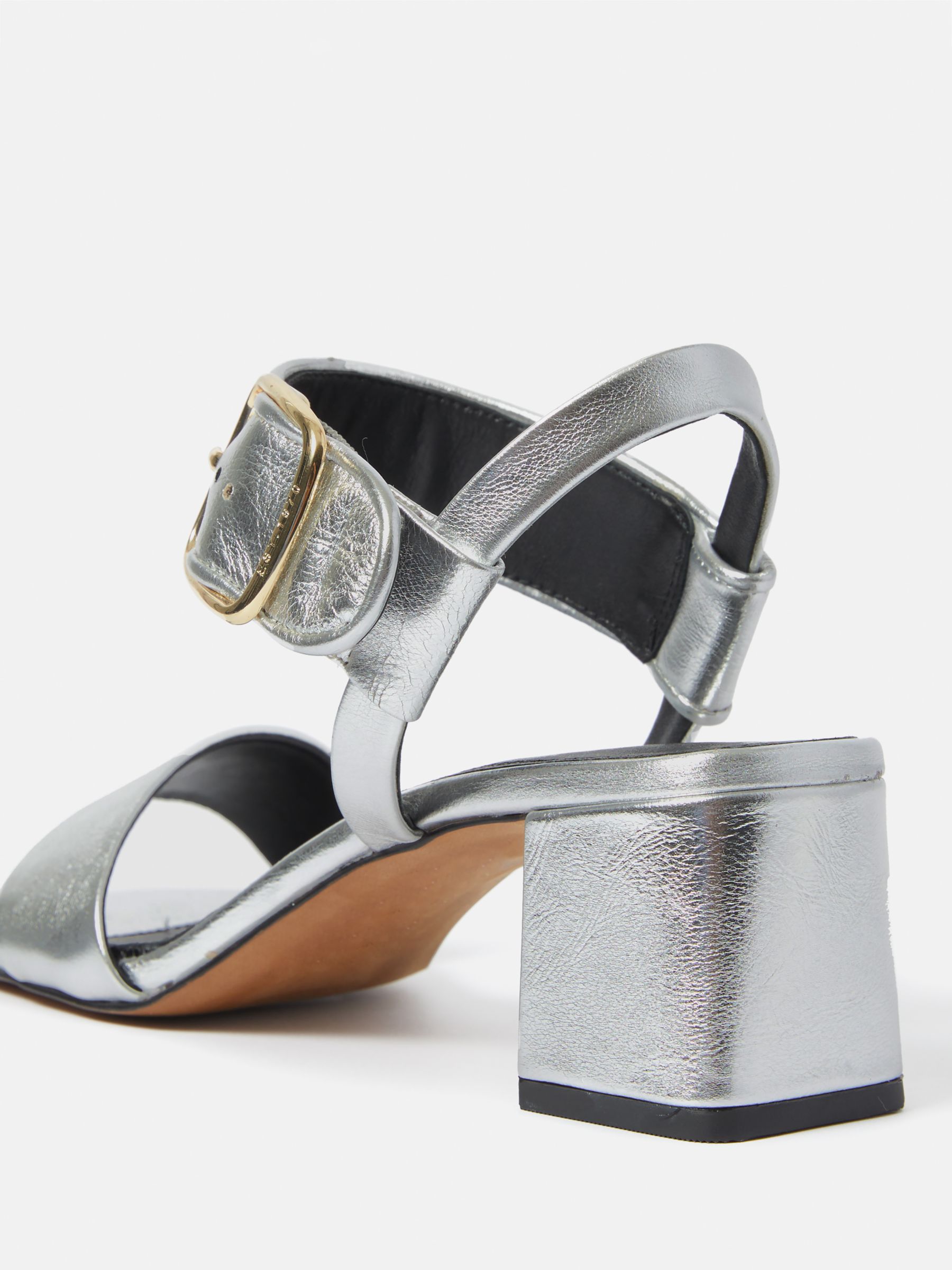 Jigsaw Maybell Leather Block Heel Sandals, Silver at John Lewis & Partners