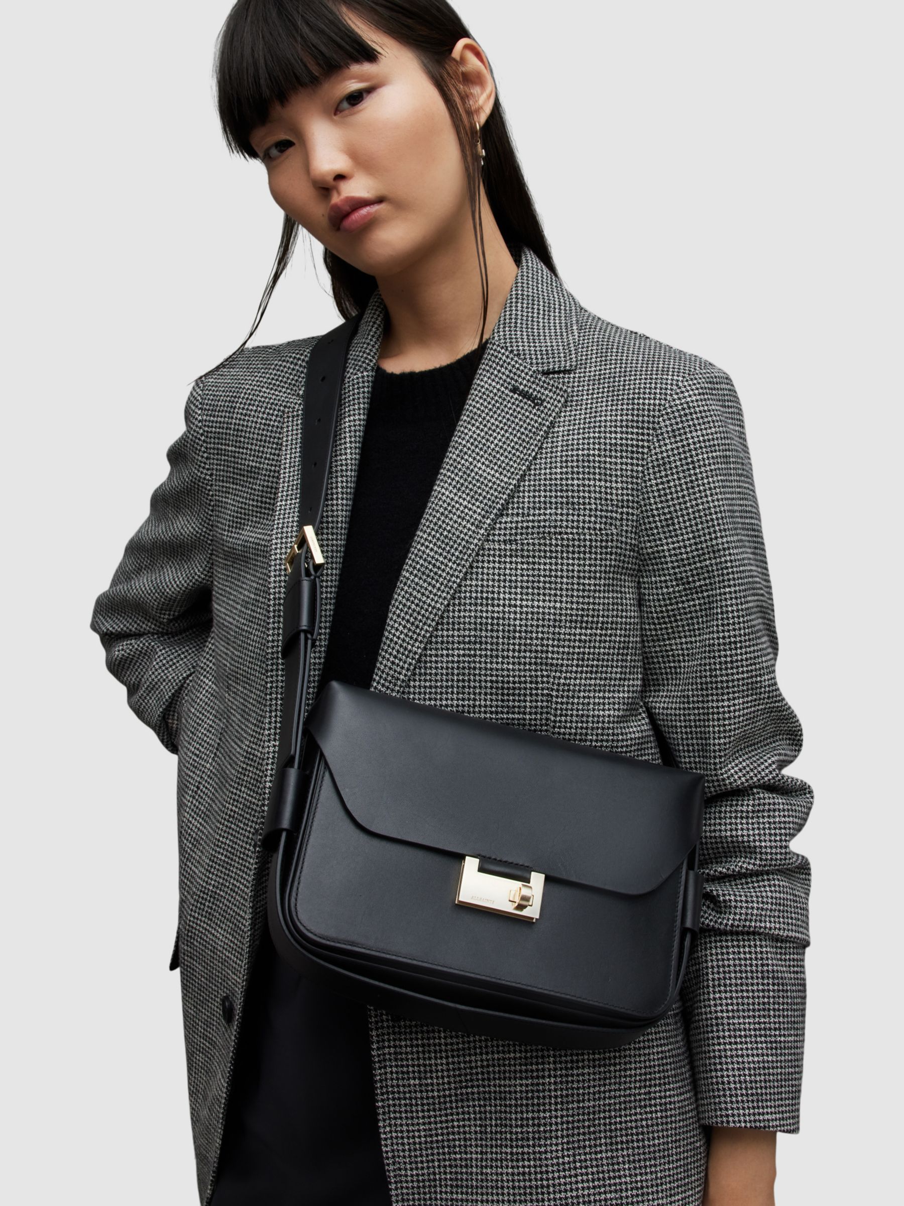 AllSaints Etienne Leather Shoulder Bag, Black at John Lewis & Partners