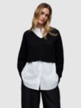 AllSaints Donna 2-In-1 Shirt and Cropped Jumper, Black/White