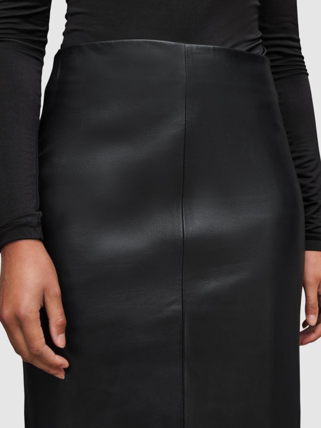 AllSaints Lucille Pencil Leather Skirt, Black, 4