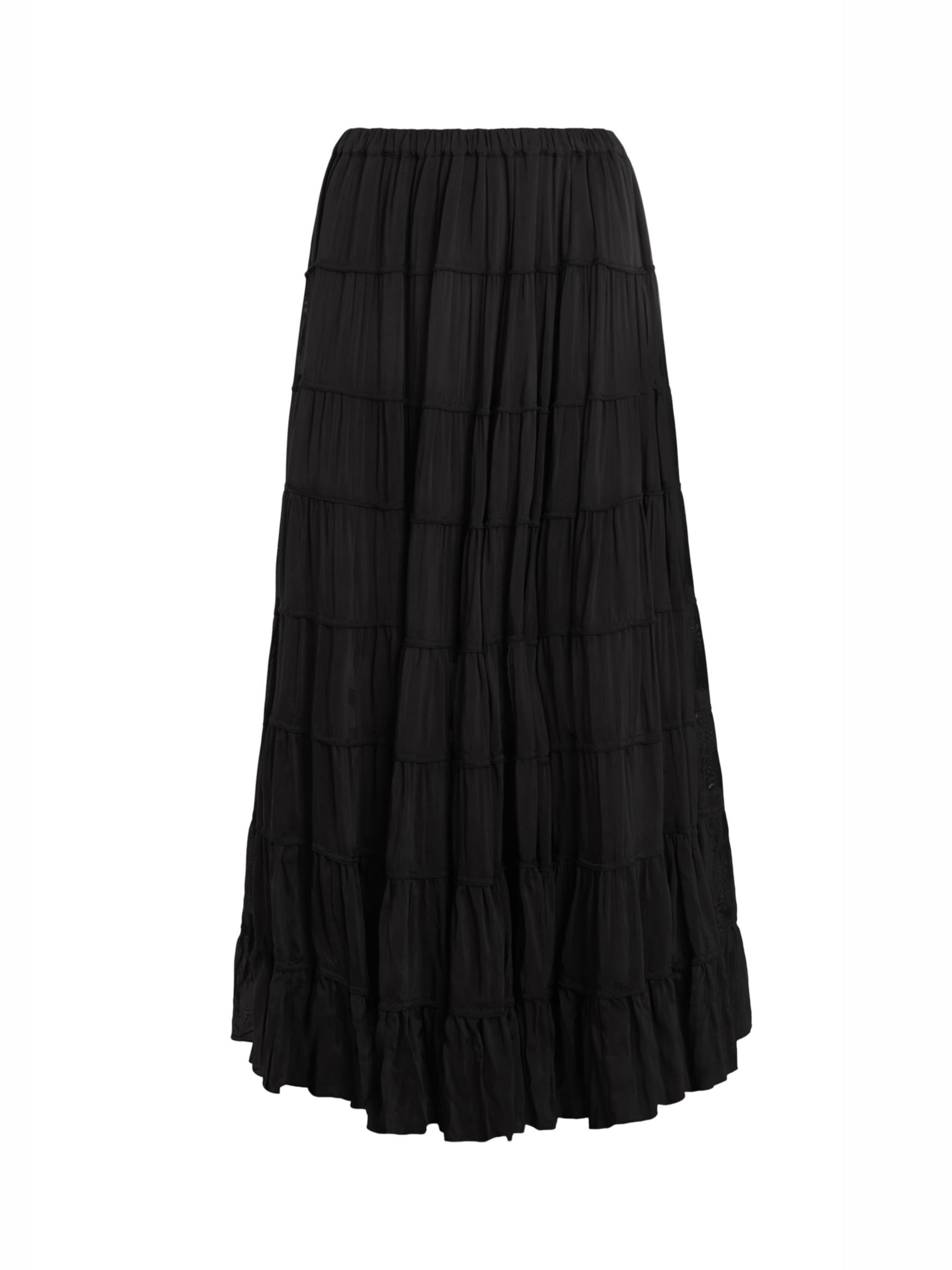 AllSaints Eva Tiered Maxi Skirt, Black at John Lewis & Partners
