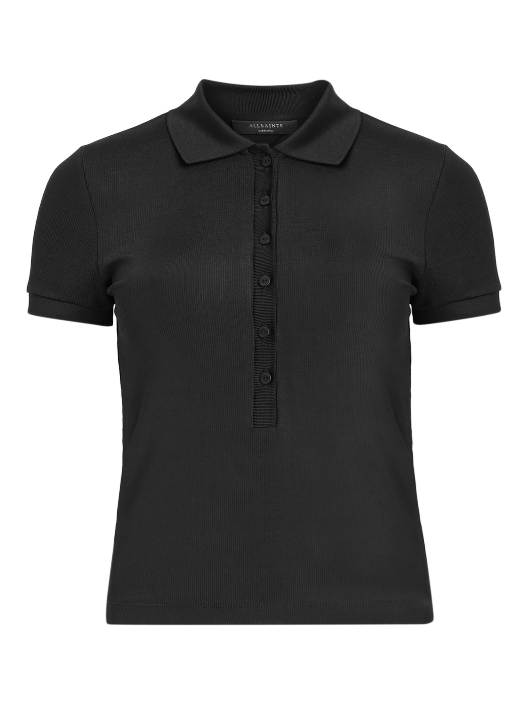 AllSaints Hallie Short Sleeve Polo Top, Black at John Lewis & Partners