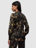 AllSaints Toni Ronnie Abstract Print Satin Shirt, Black/Gold