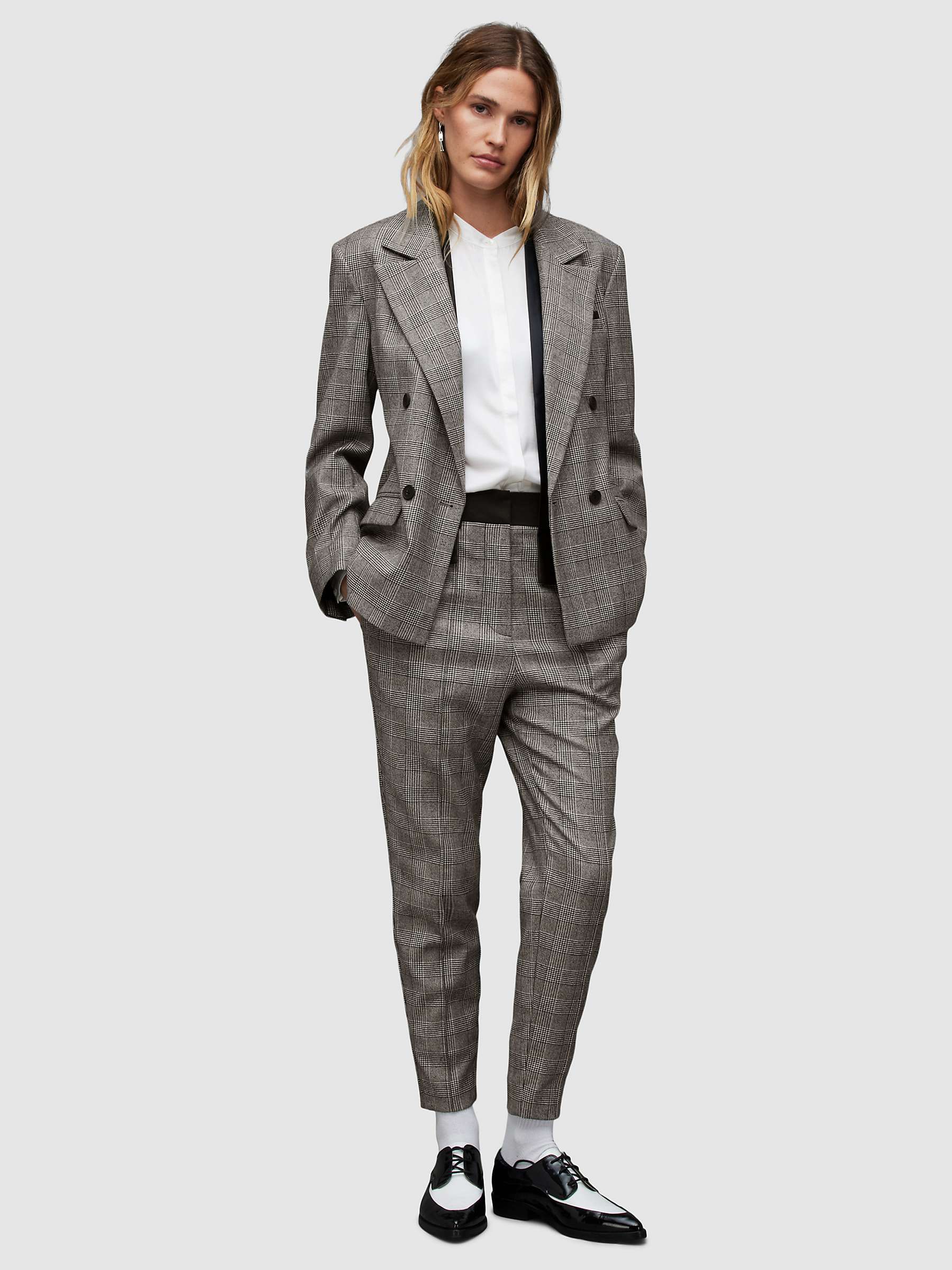 Buy AllSaints Bea Skinny Fit Wool Blend Check Trousers, Grey Online at johnlewis.com