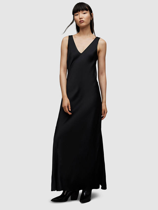 AllSaints Amos Mercer Maxi Wool Dress, Black at John Lewis & Partners