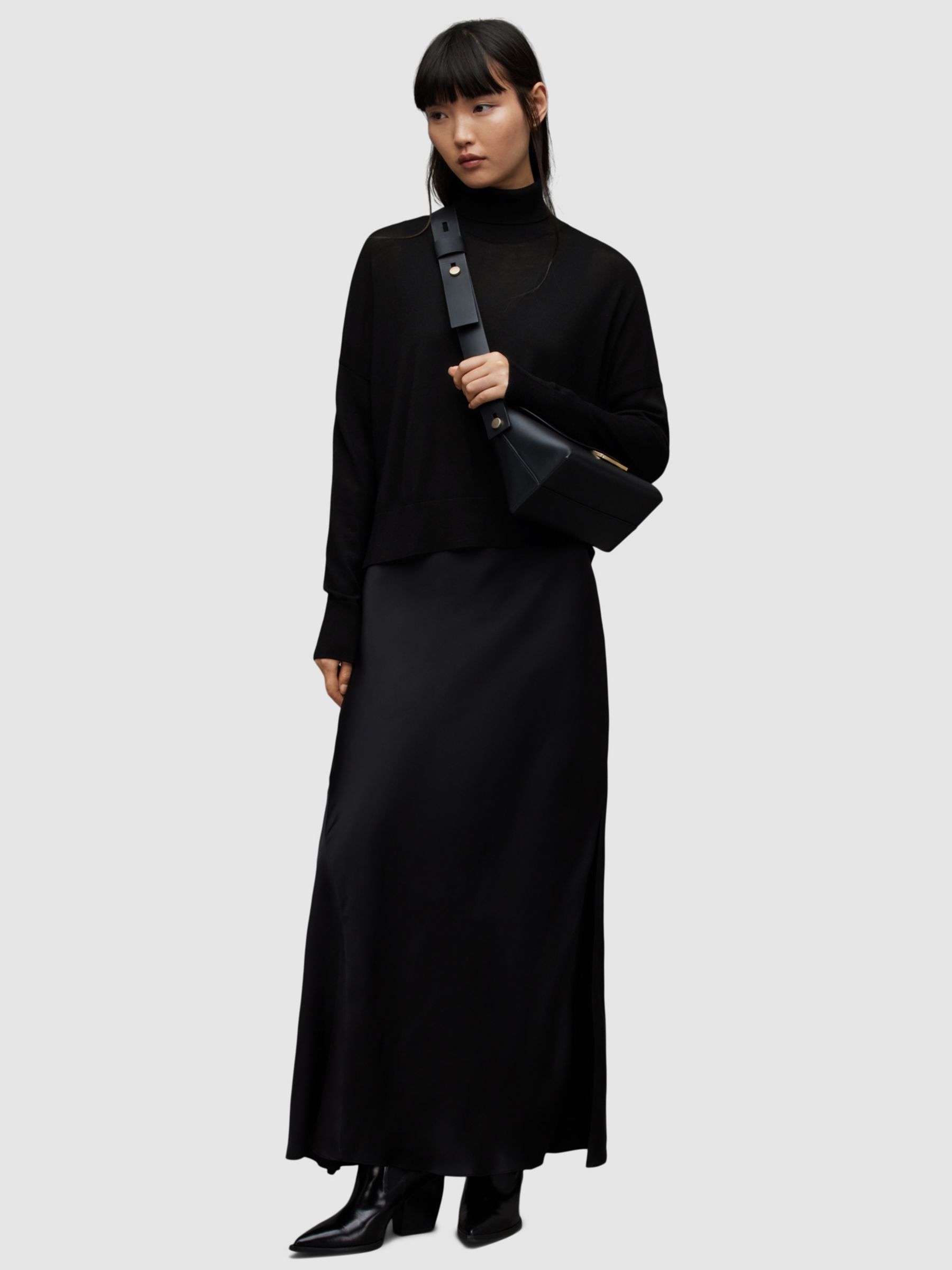 AllSaints Amos Mercer Maxi Wool Dress, Black at John Lewis & Partners