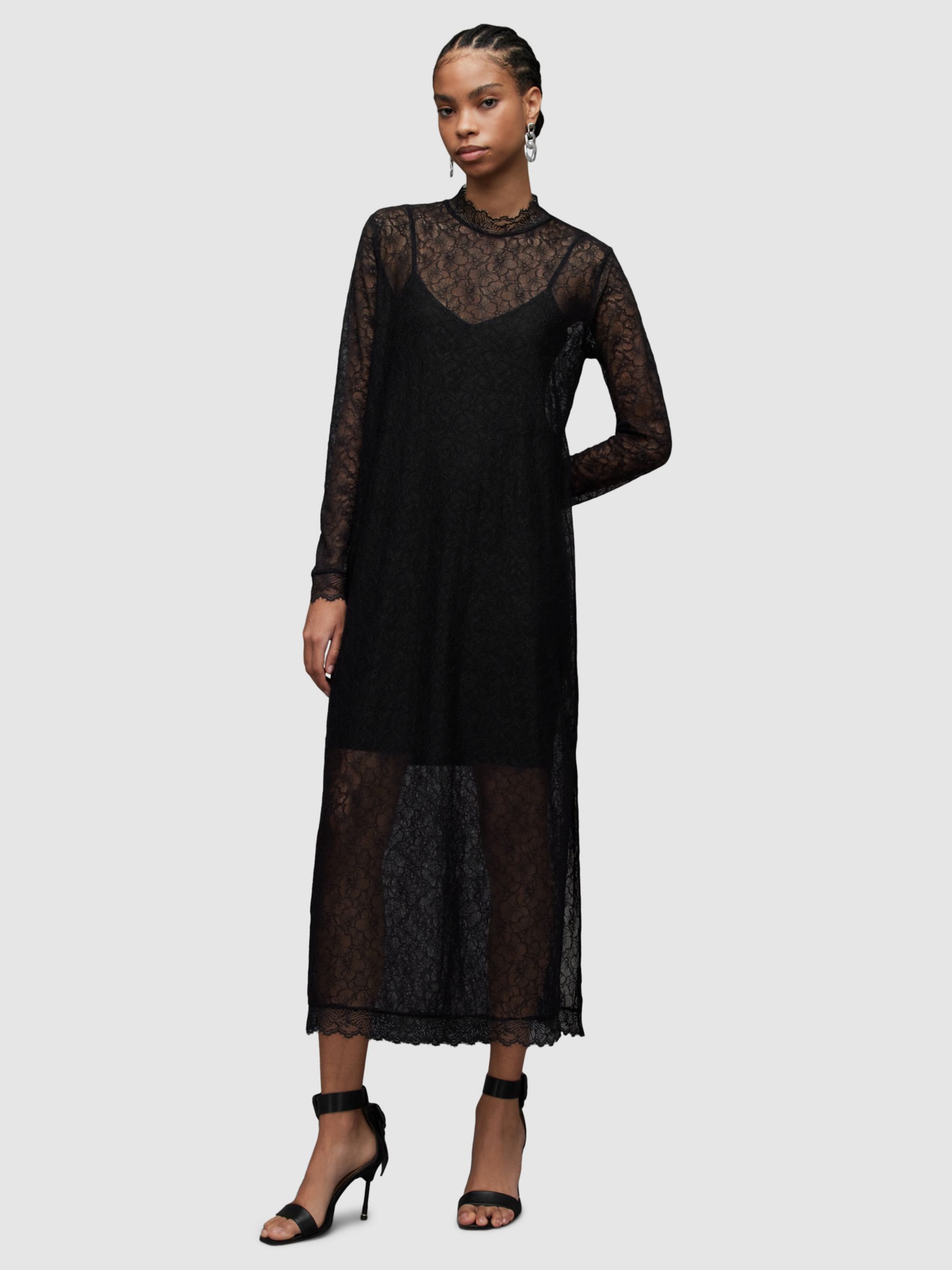 AllSaints Katlyn Lace Dress, Black, 4