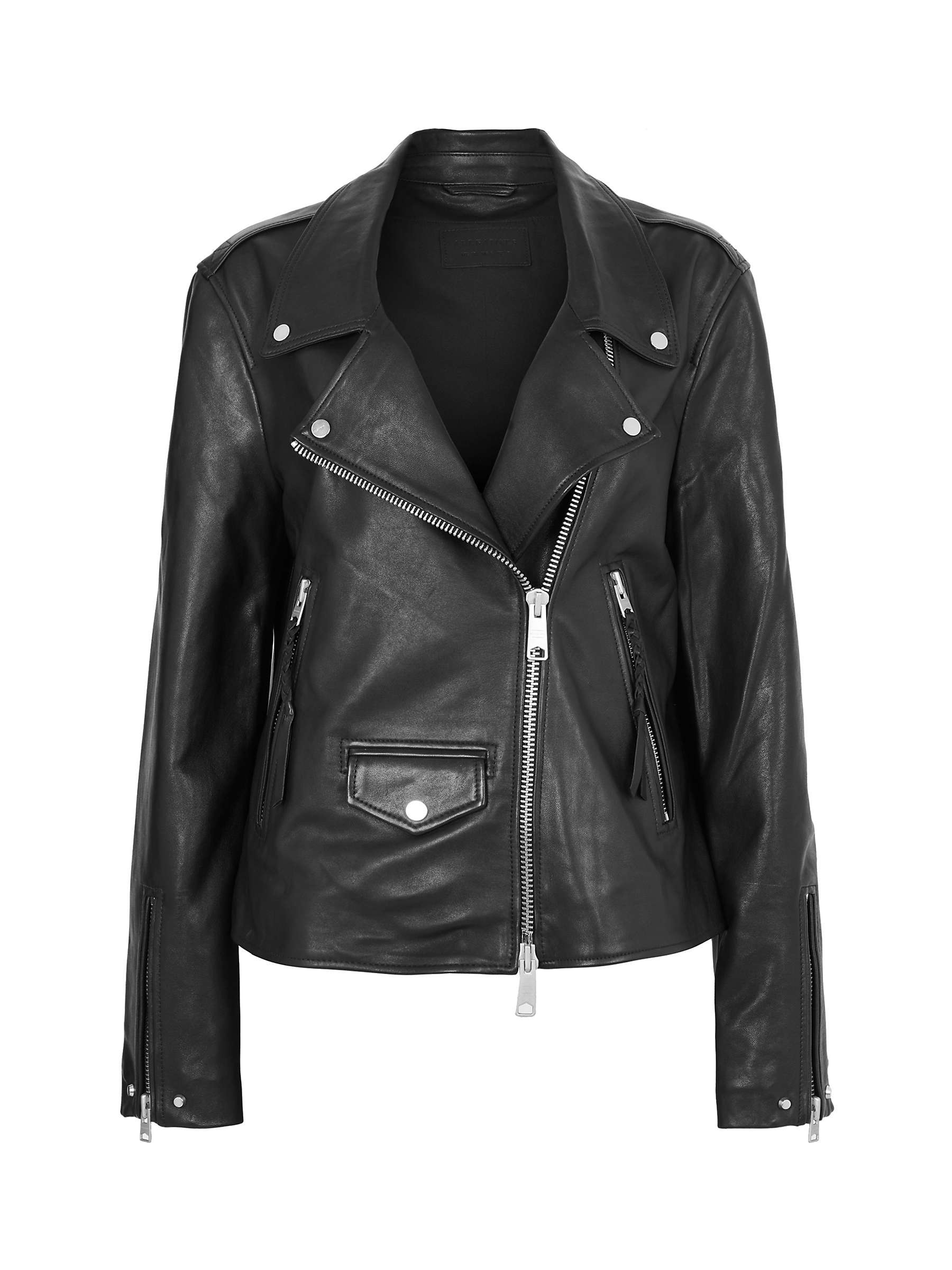AllSaints Lyra Leather Biker Jacket, Black at John Lewis & Partners