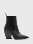 AllSaints Ria Block Heel Leather Cowboy Boots, Black