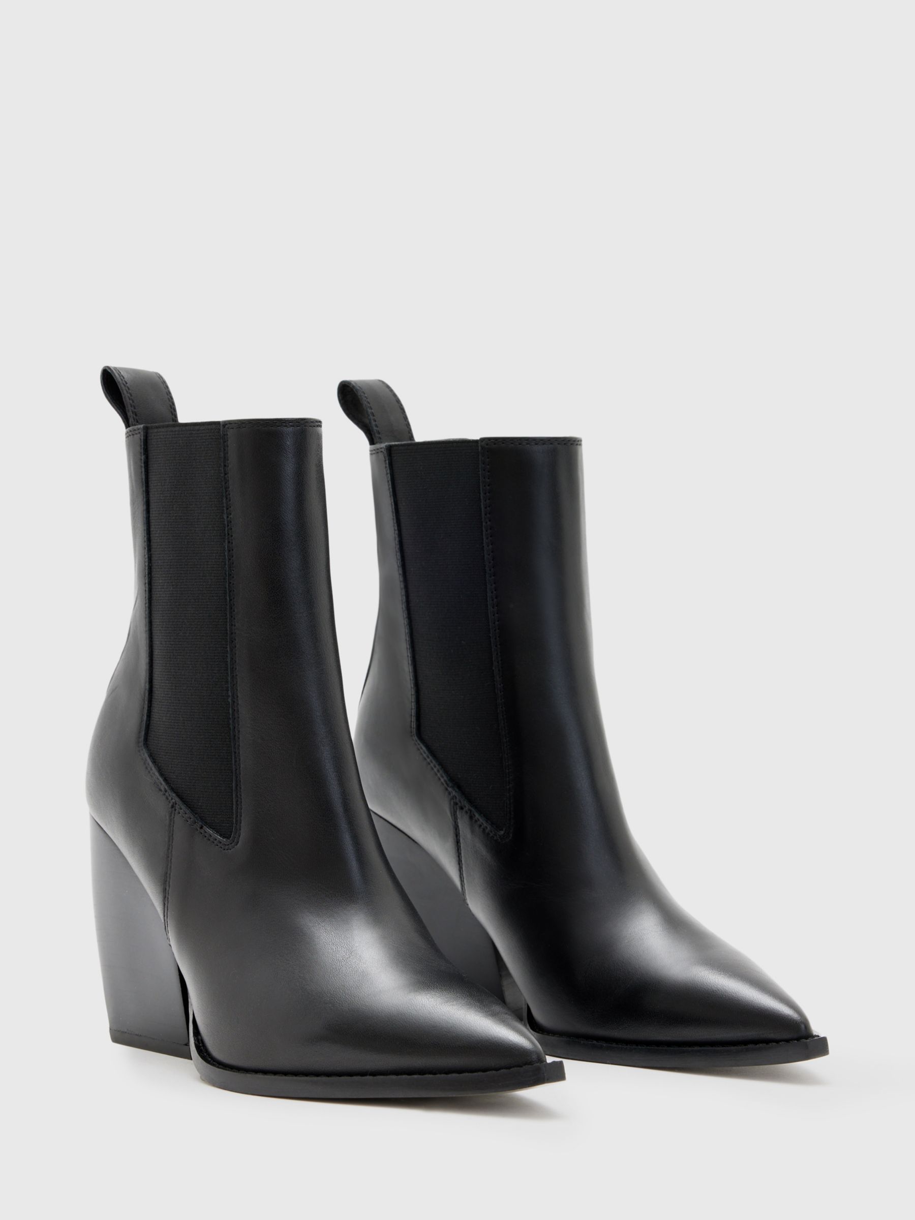 Buy AllSaints Ria Block Heel Leather Cowboy Boots, Black Online at johnlewis.com