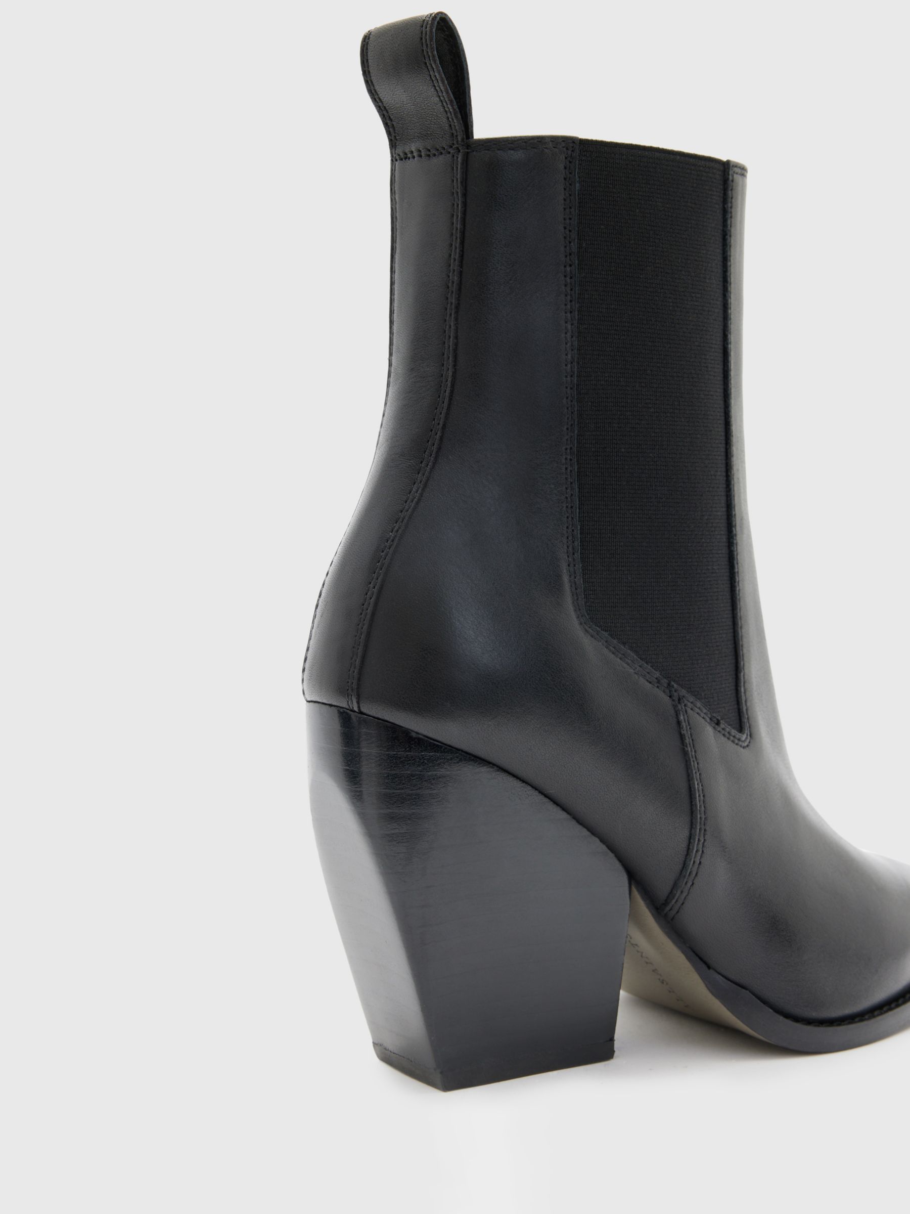 Buy AllSaints Ria Block Heel Leather Cowboy Boots, Black Online at johnlewis.com