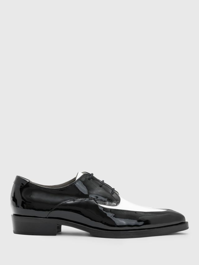 AllSaints Lex Lace Up Smart Leather Shoes, Black/White Shine, EU36