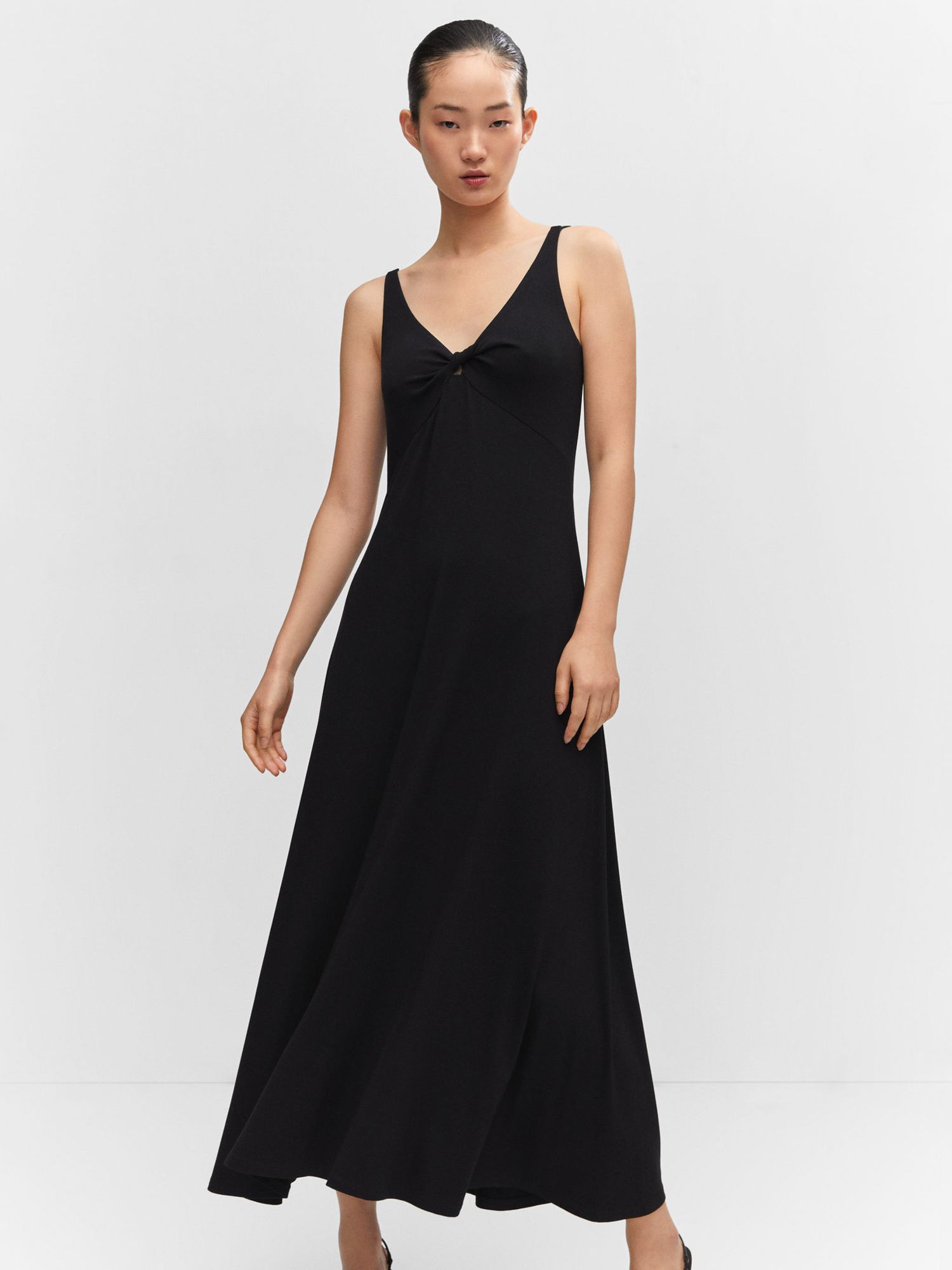 Mango Cali Knitted Flared Dress, Black at John Lewis & Partners