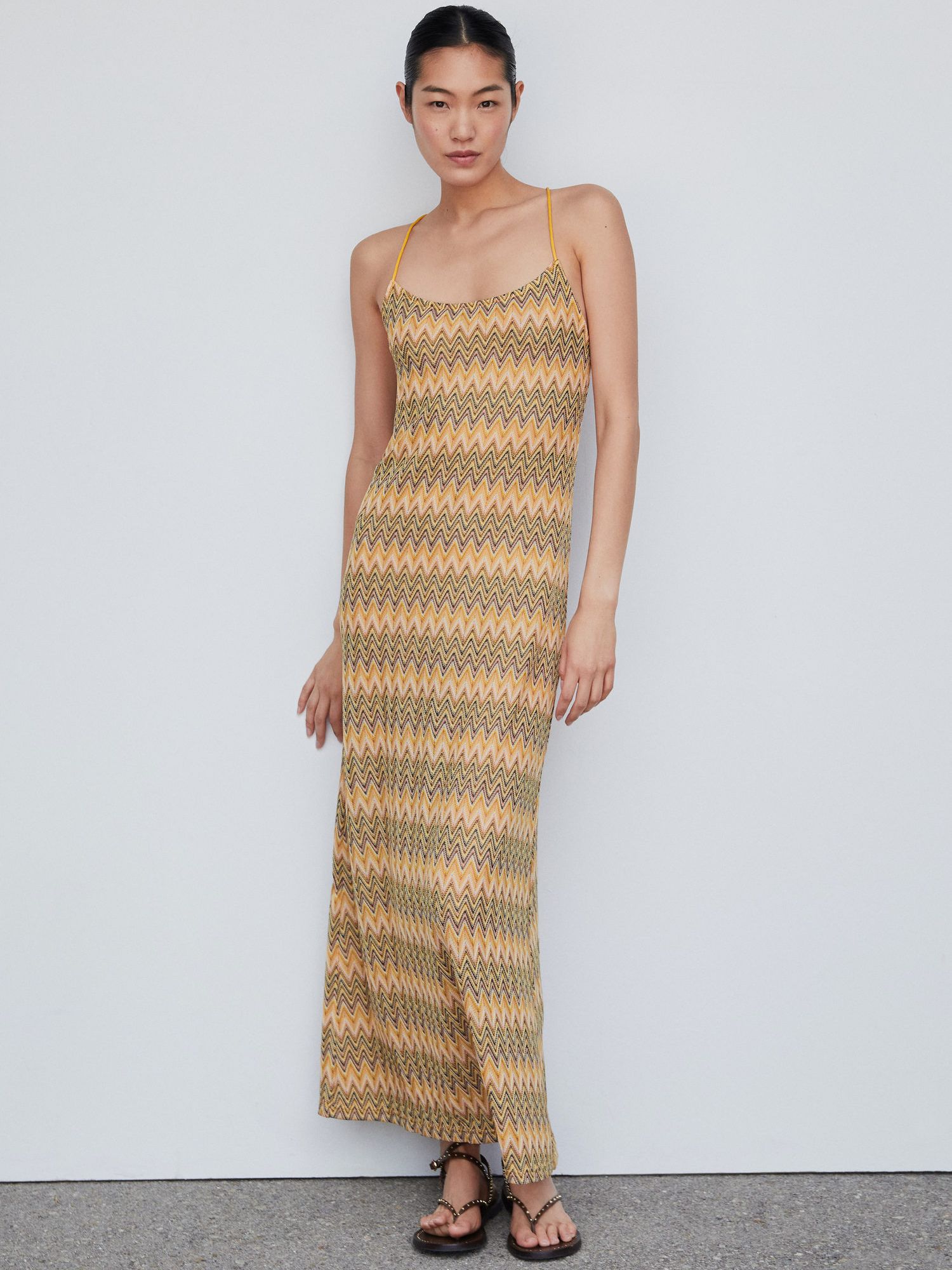 Mango Serra Knitted Maxi Dress, Yellow/Multi at John Lewis & Partners