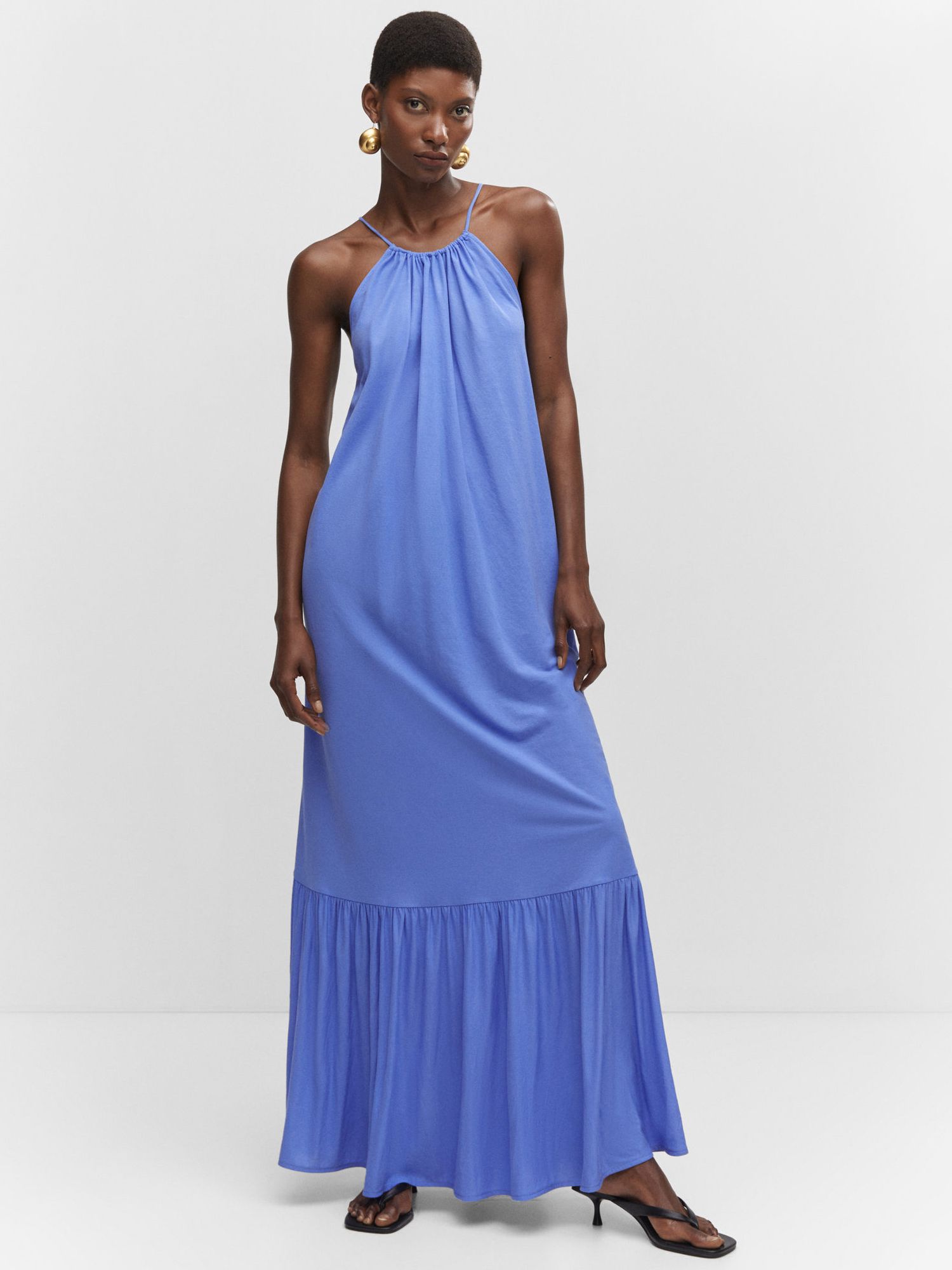 Mango Holly Halterneck Maxi Dress, Medium Blue at John Lewis & Partners