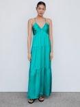 Mango Katy Ruched Satin Maxi Dress, Turquoise