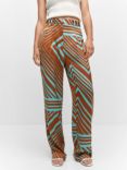 Mango Loren Abstract Stripe Print Satin Trousers, Cinnamon/Aqua, Cinnamon/Aqua