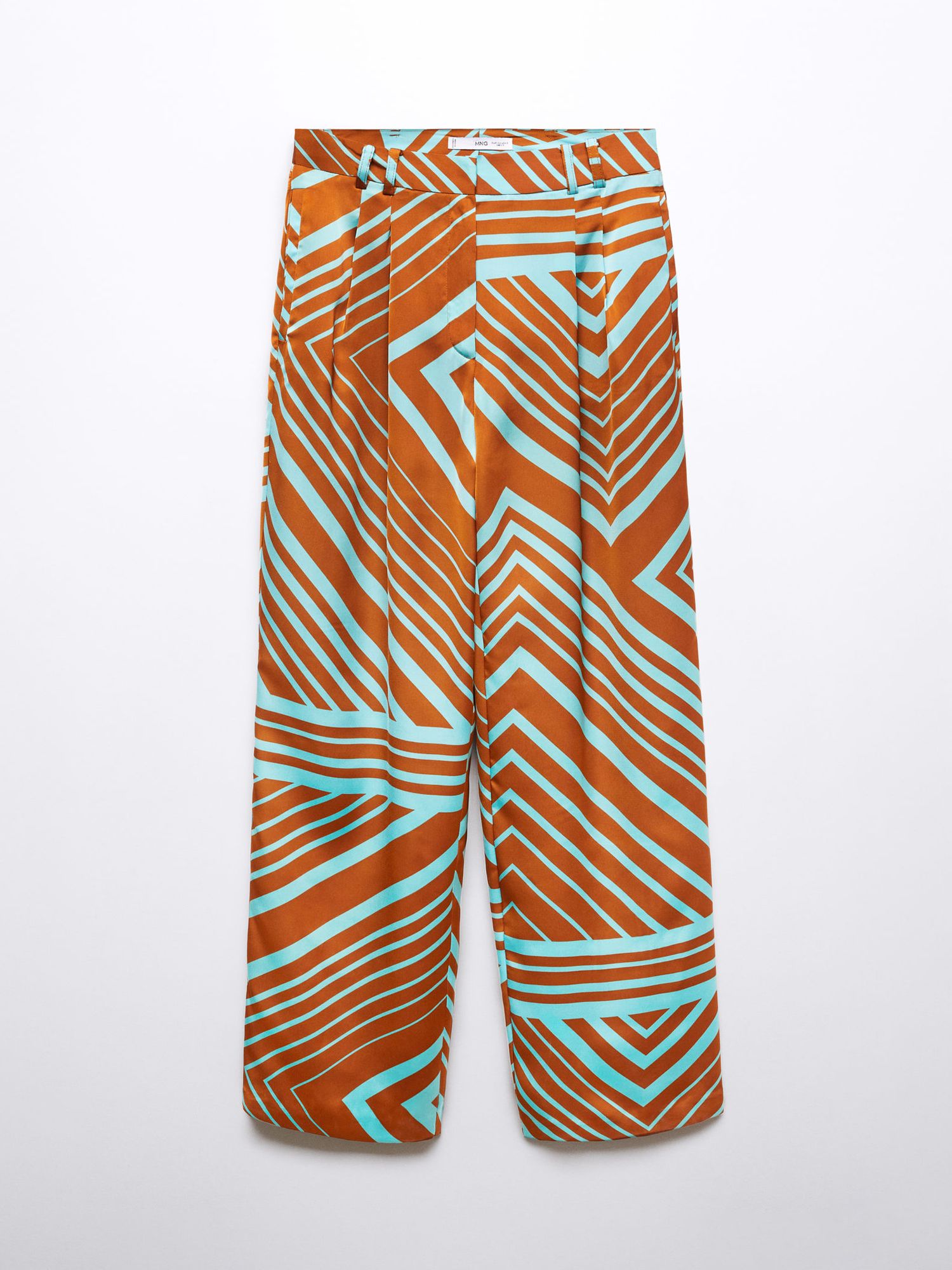 Buy Mango Loren Abstract Stripe Print Satin Trousers, Cinnamon/Aqua Online at johnlewis.com