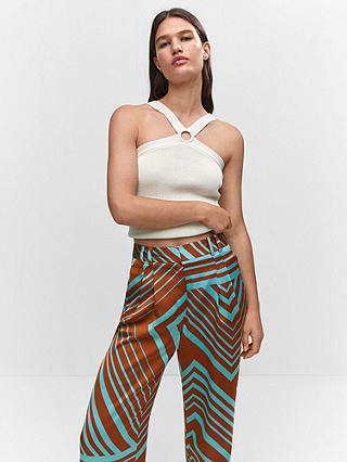 Mango Loren Abstract Stripe Print Satin Trousers, Cinnamon/Aqua