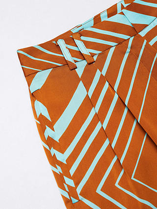 Mango Loren Abstract Stripe Print Satin Trousers, Cinnamon/Aqua