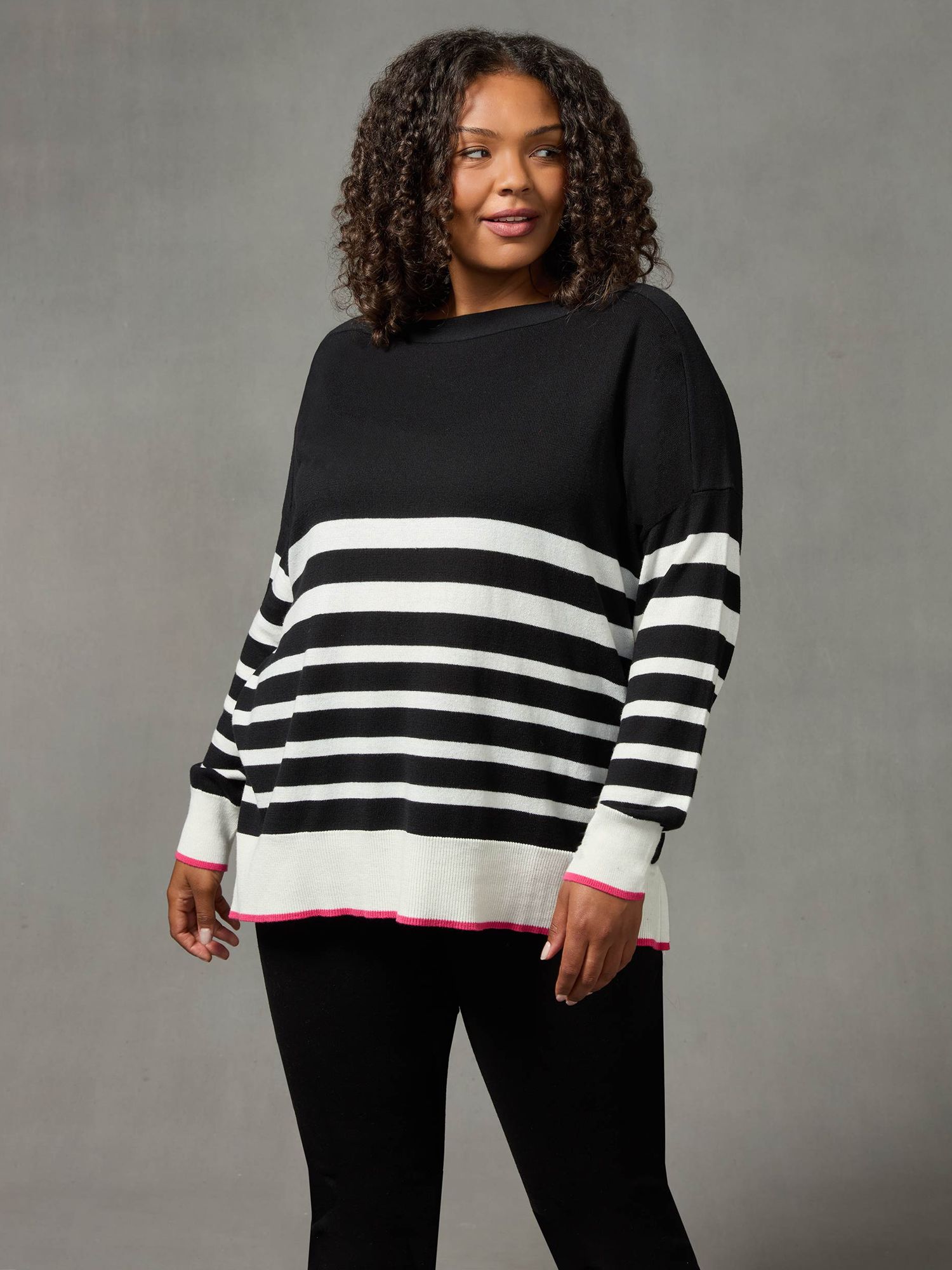 Buy Live Unlimited Curve Stripe Relaxed Jumper, Black/White Online at johnlewis.com