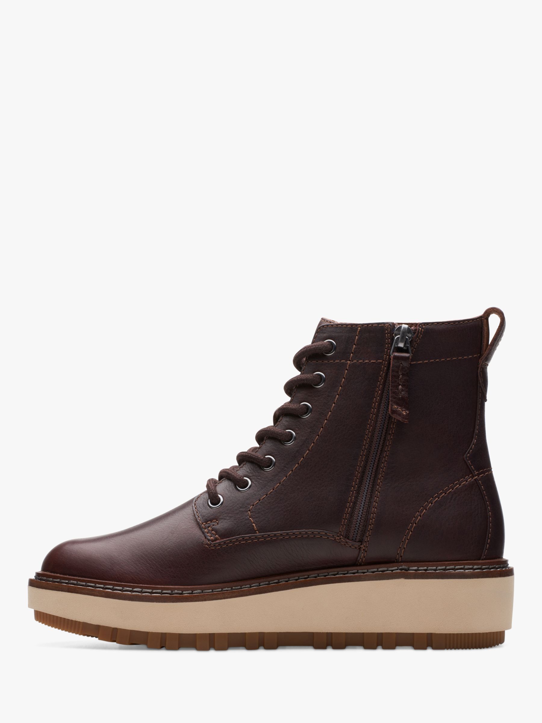 Clarks Orianna Leather Lace Up Ankle Boots, Dark Brown at John Lewis ...