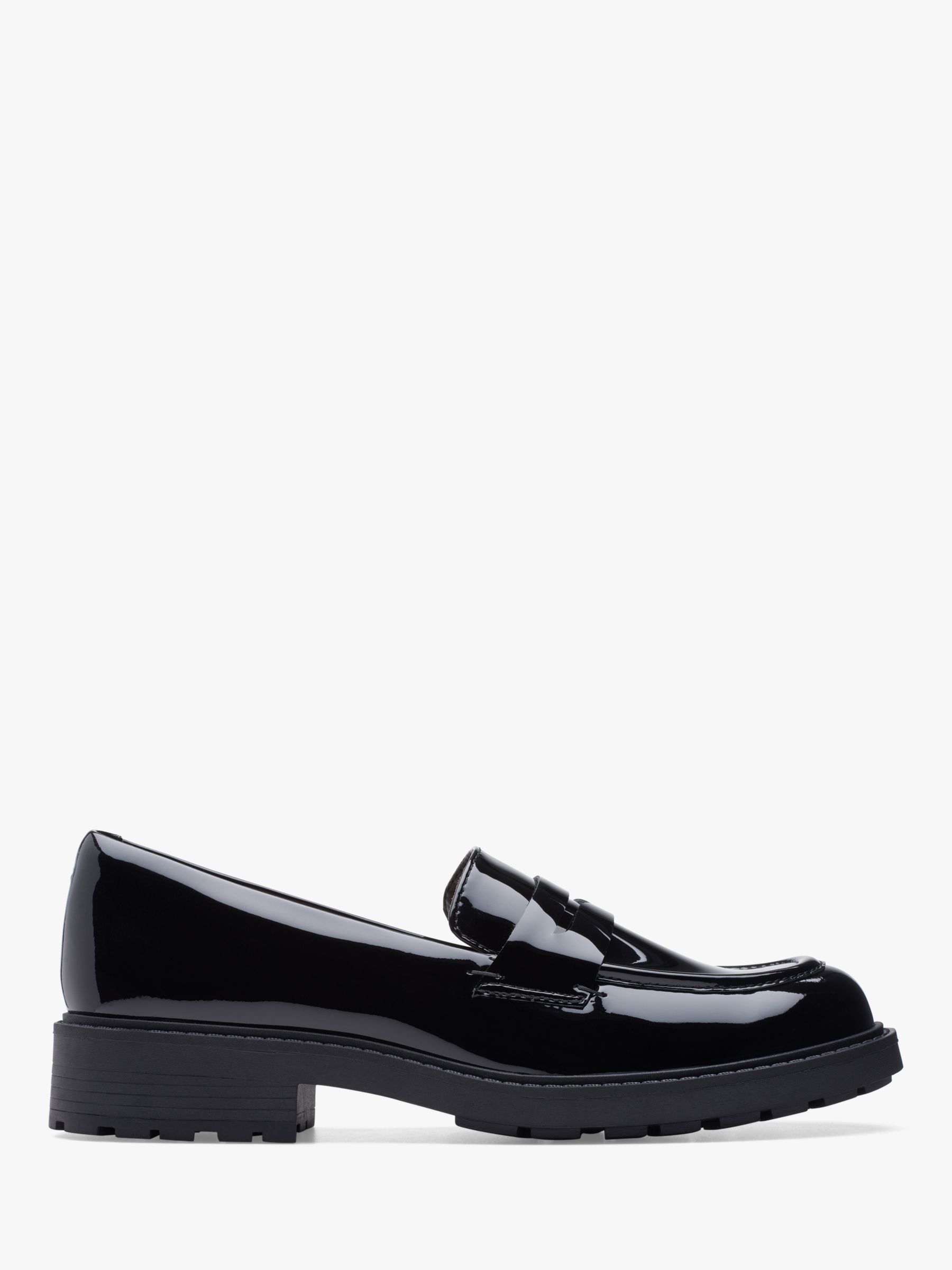 Clarks Orinoco Leather Loafers, Black Patent at John Lewis & Partners