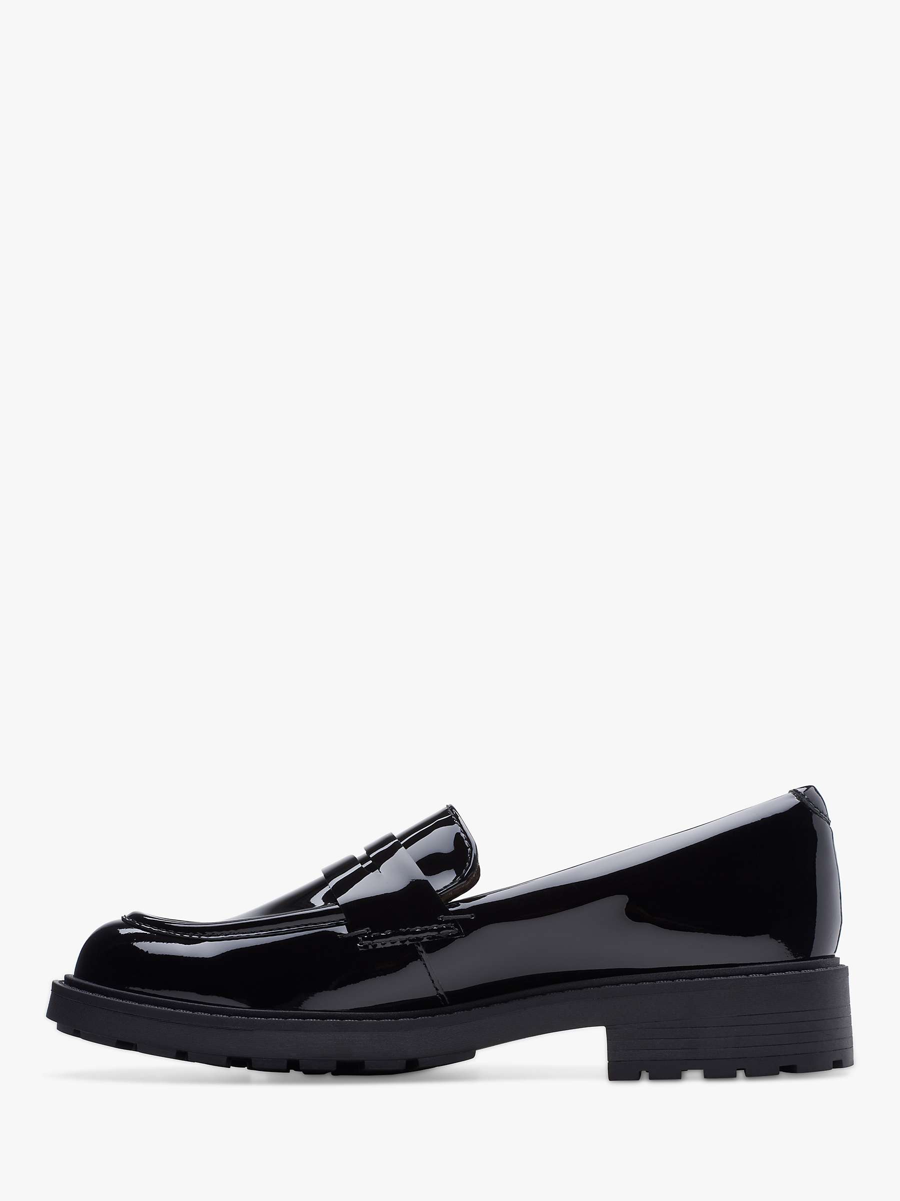 Clarks Orinoco Leather Loafers, Black Patent at John Lewis & Partners