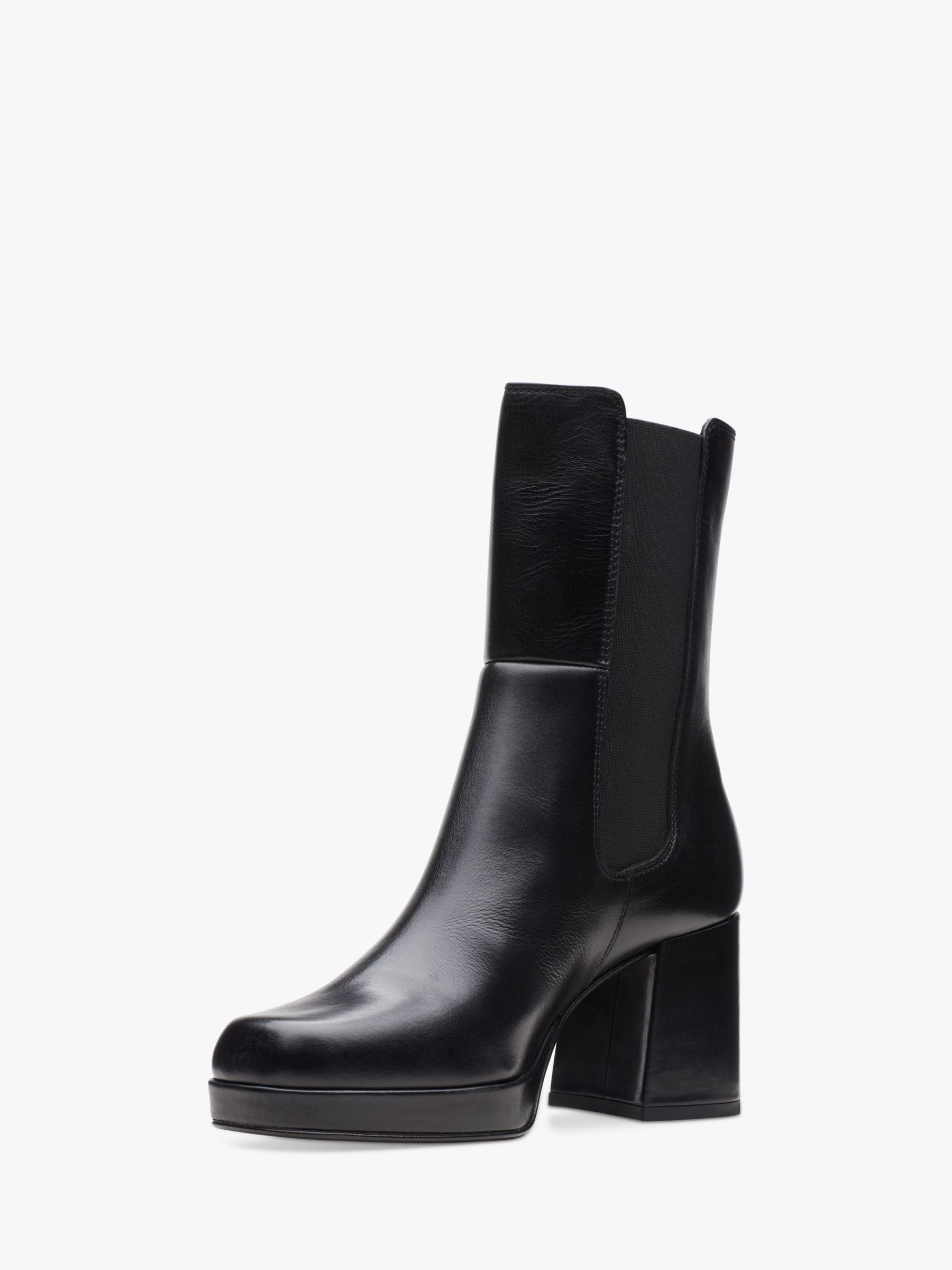 Clarks Pique Up Leather Chelsea Boots, Black at John Lewis & Partners