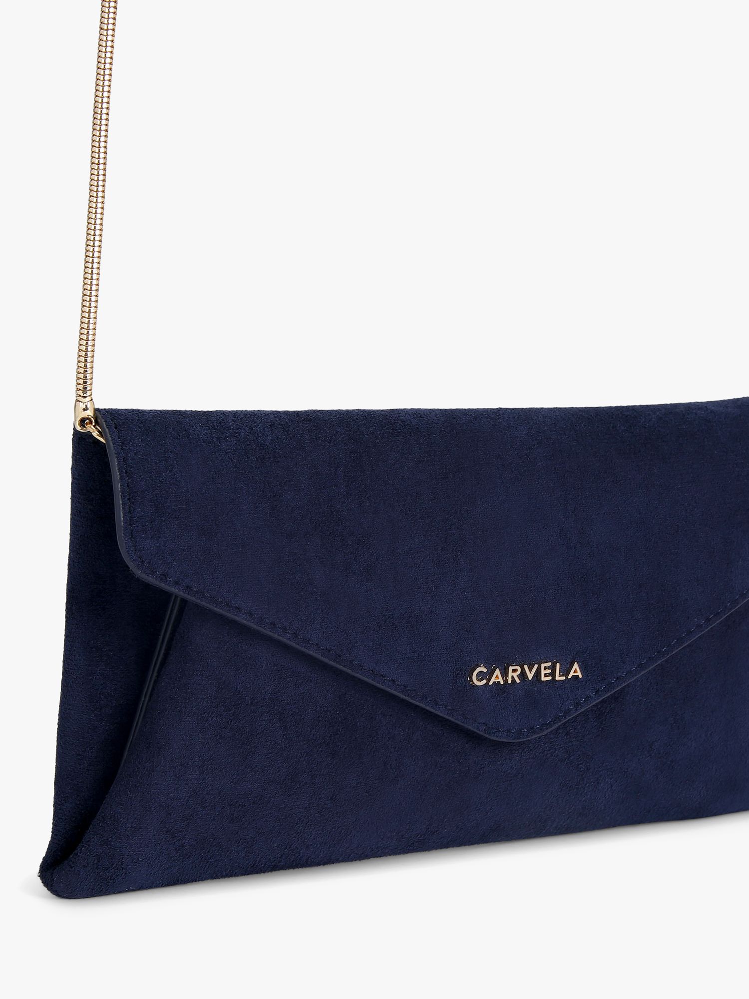 Carvela Megan Suede Envelope Clutch Bag, Blue Navy at John Lewis & Partners