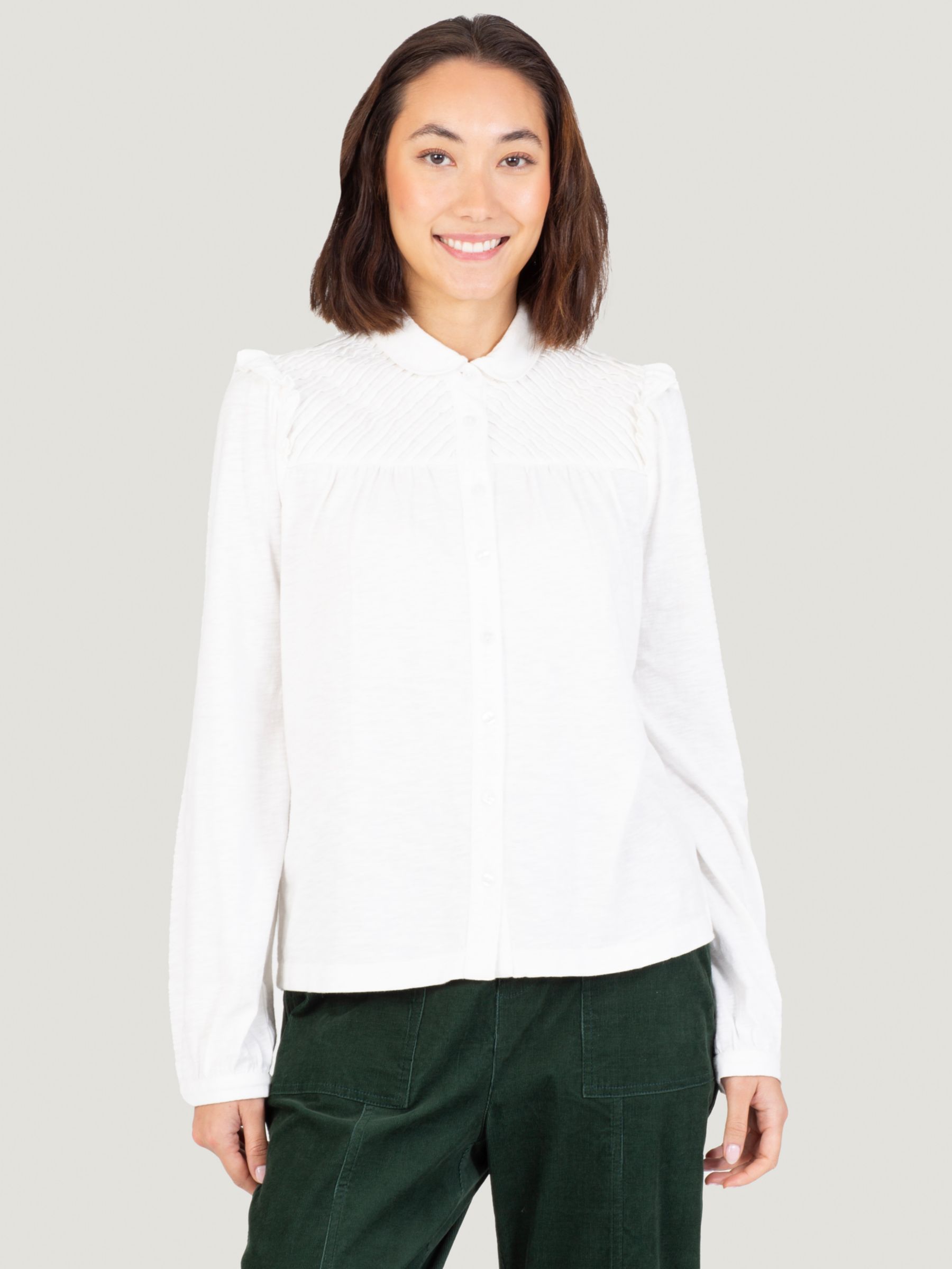 Thought Beca Fairtrade Organic Cotton Pin Tuck Shirt, Pampas Cream