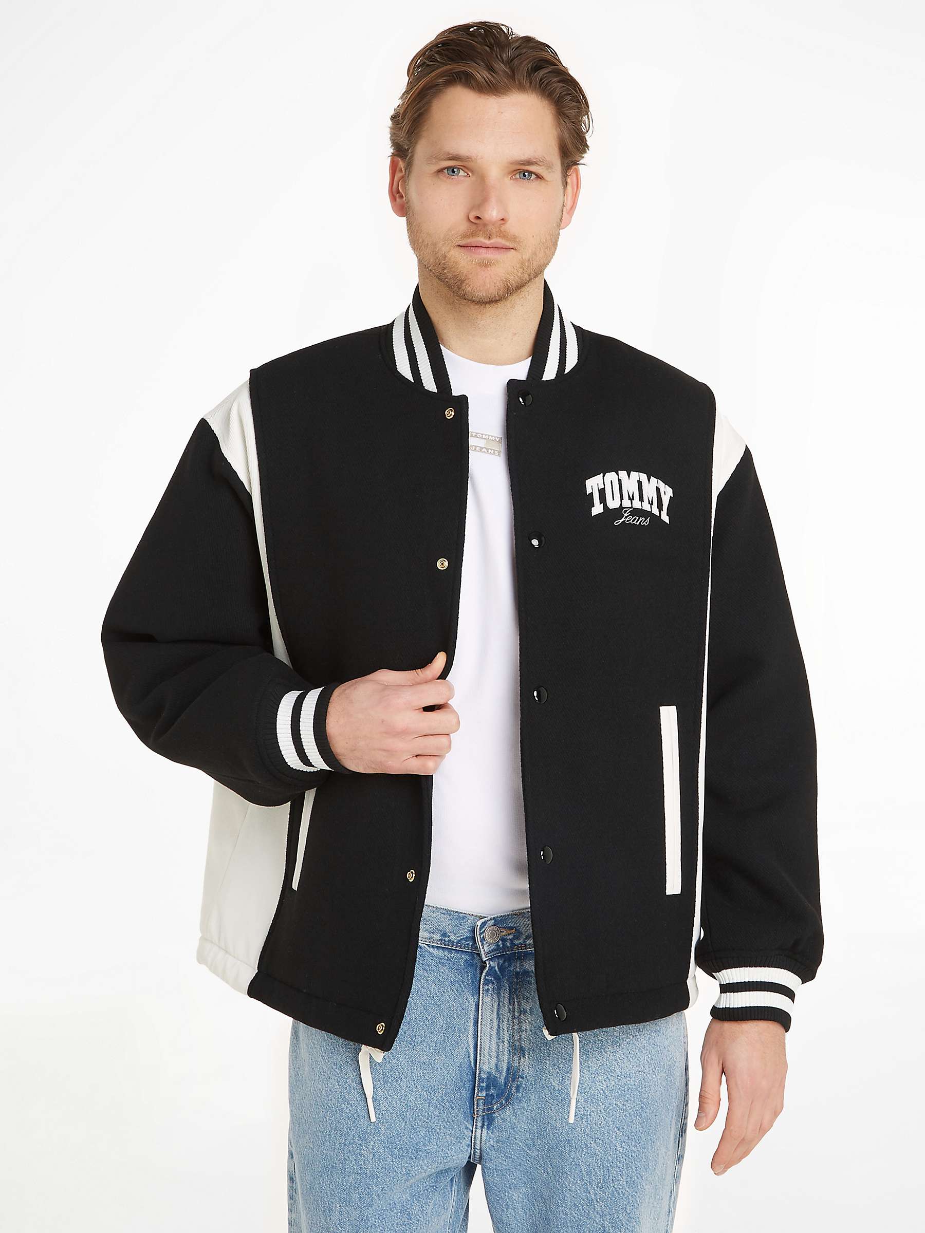 Buy Tommy Jeans Varsity Bomber Jacket, Black/White Online at johnlewis.com