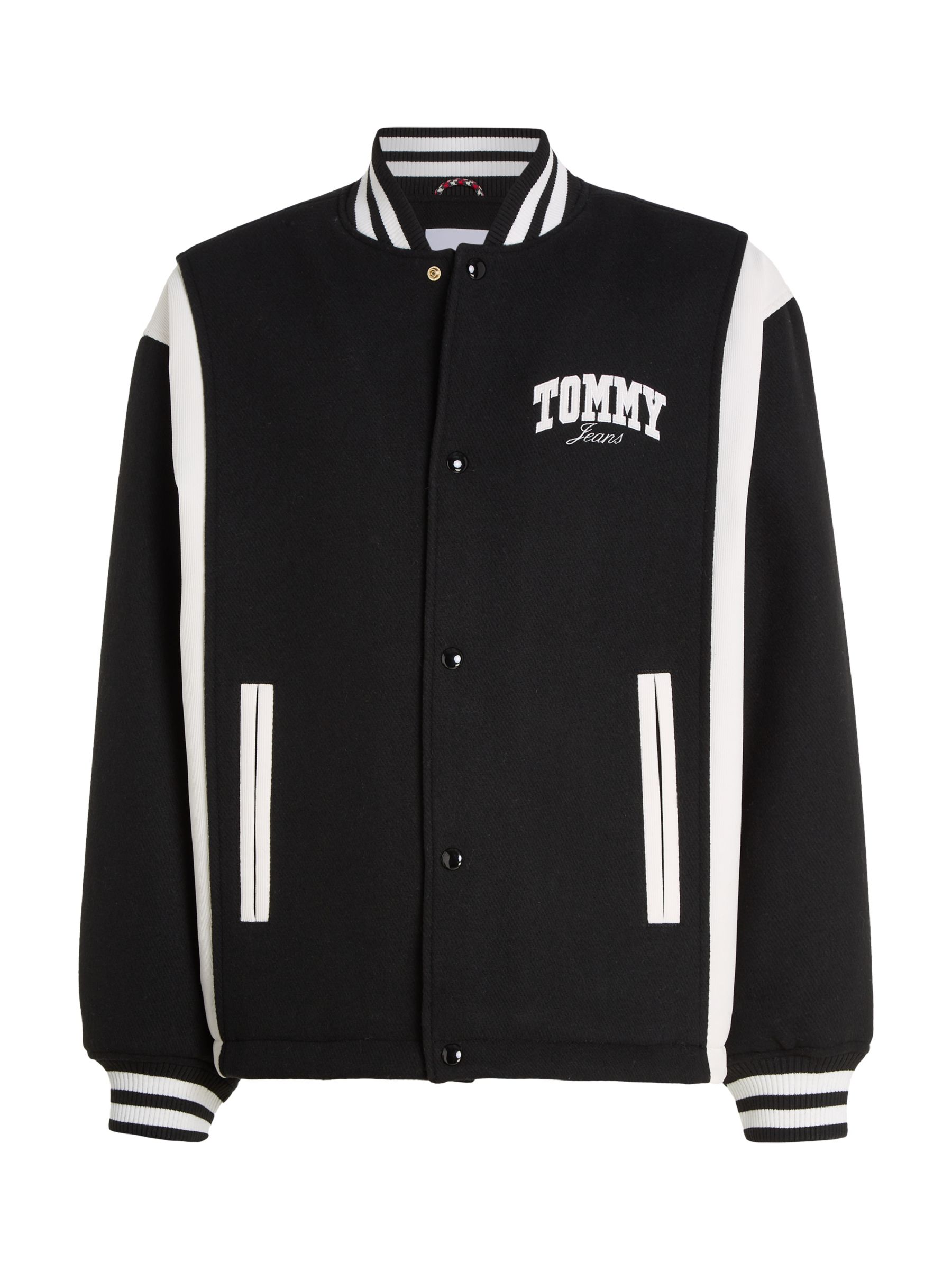 Tommy Jeans Varsity Bomber Jacket, Black/White at John Lewis & Partners