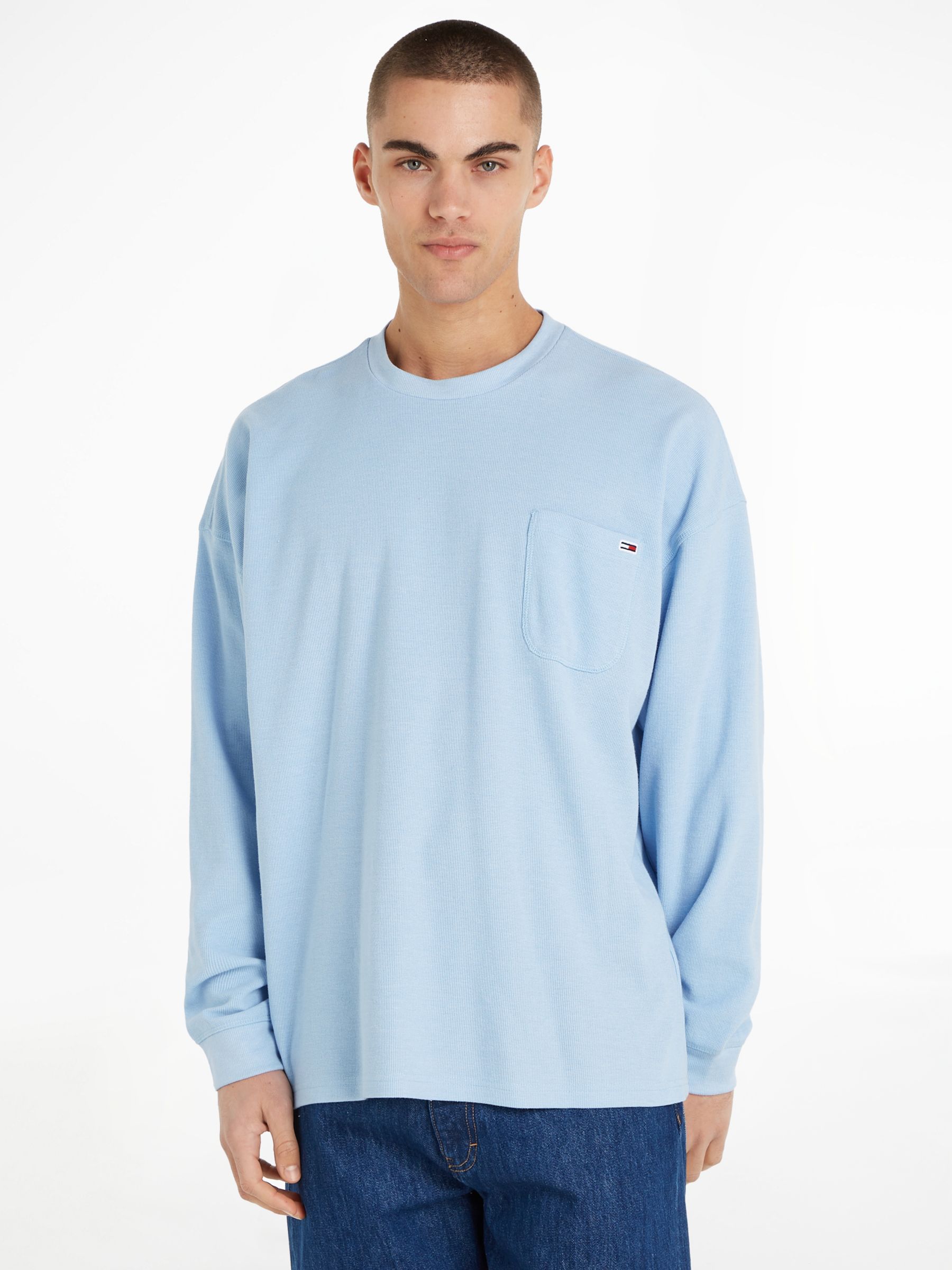Tommy Jeans Long Sleeve T-Shirt, Chambray Blue at John Lewis & Partners