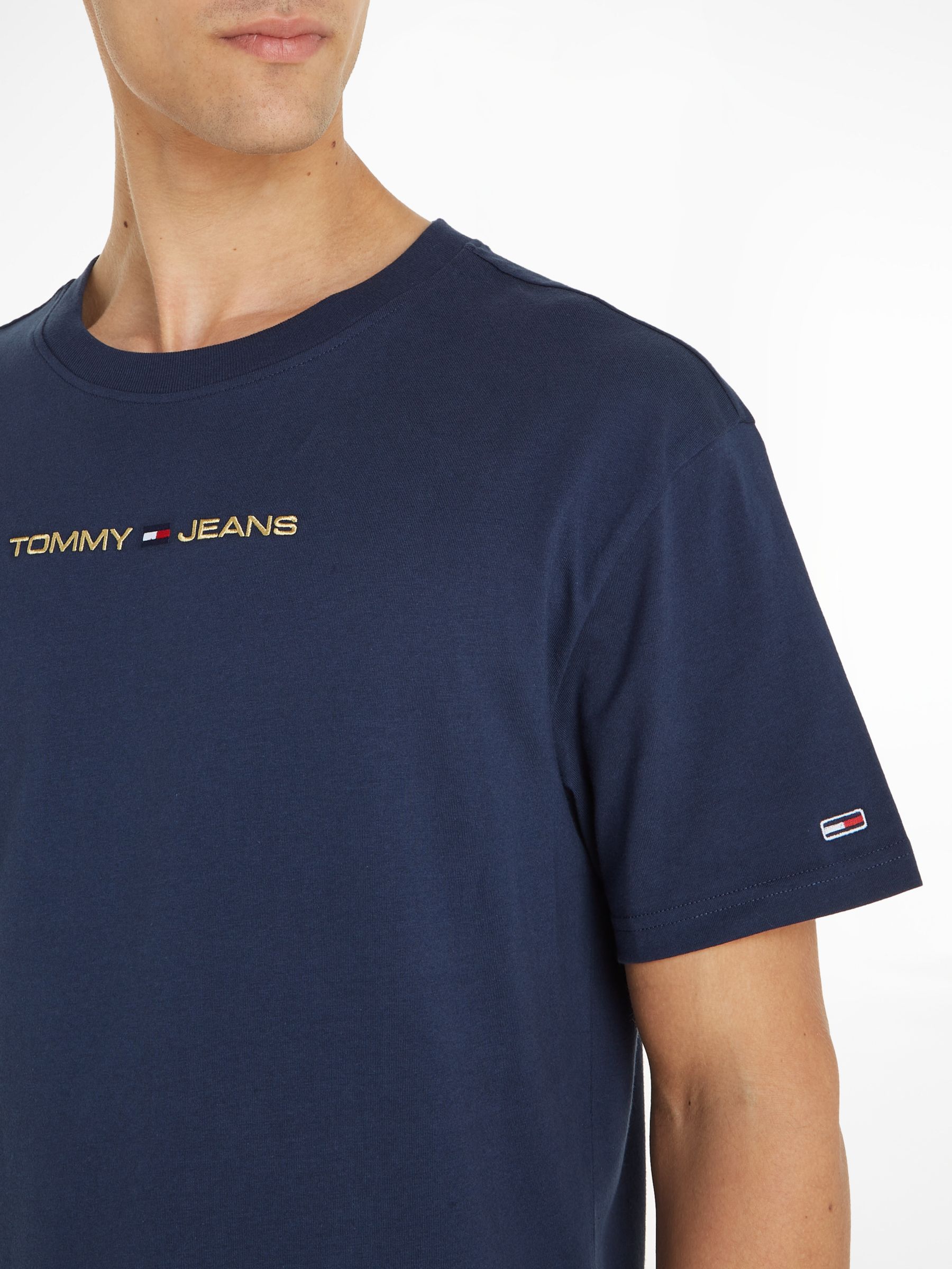 Tommy Hilfiger Logo Embroidered Cotton T-Shirt, Twilight Navy