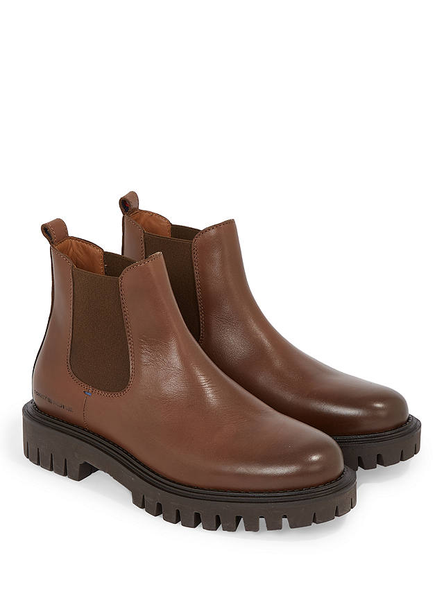 Tommy Hilfiger Chunky Leather Chelsea Boots, Black, Winter Cognac