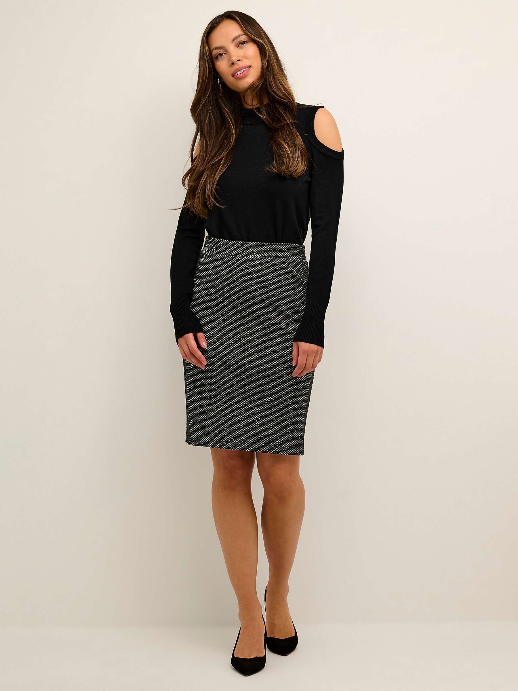 Buy KAFFE Tippie Above Knee Length Pencil Skirt, Black/Chalk Online at johnlewis.com