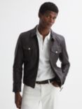 Reiss Carp Long Sleeve Pebbled Leather Jacket, Chocolate