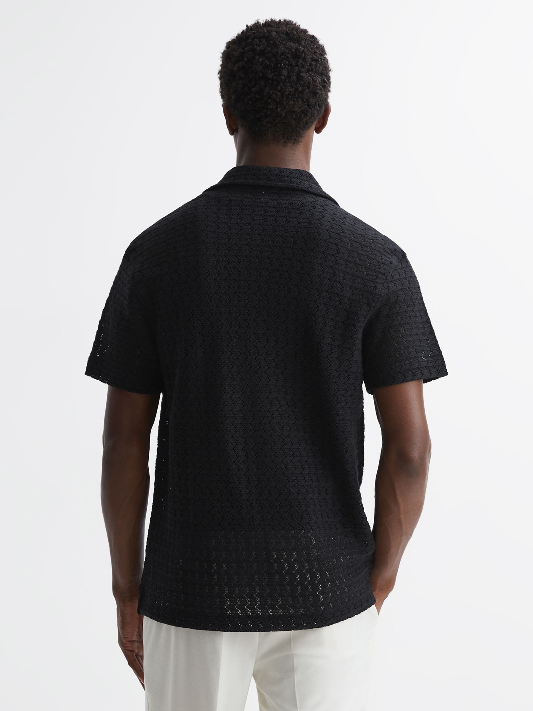 Reiss Scorpios Knitted Short Sleeve Shirt, Black at John Lewis & Partners