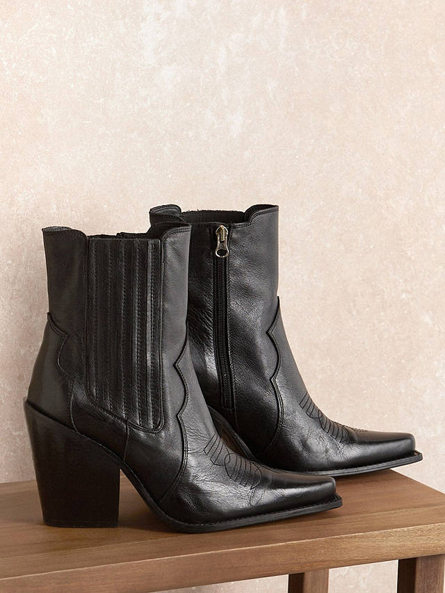 Mint Velvet Phoebe High Heel Leather Cowboy Boots, Black
