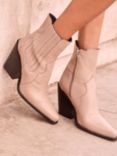 Mint Velvet Phoebe High Heel Leather Cowboy Boots, Natural Taupe