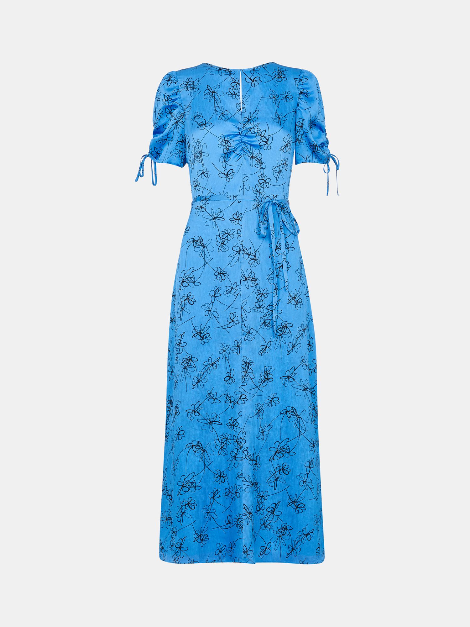 Whistles Aurelie Scribble Daisy Midi Dress, Blue/Multi, 6