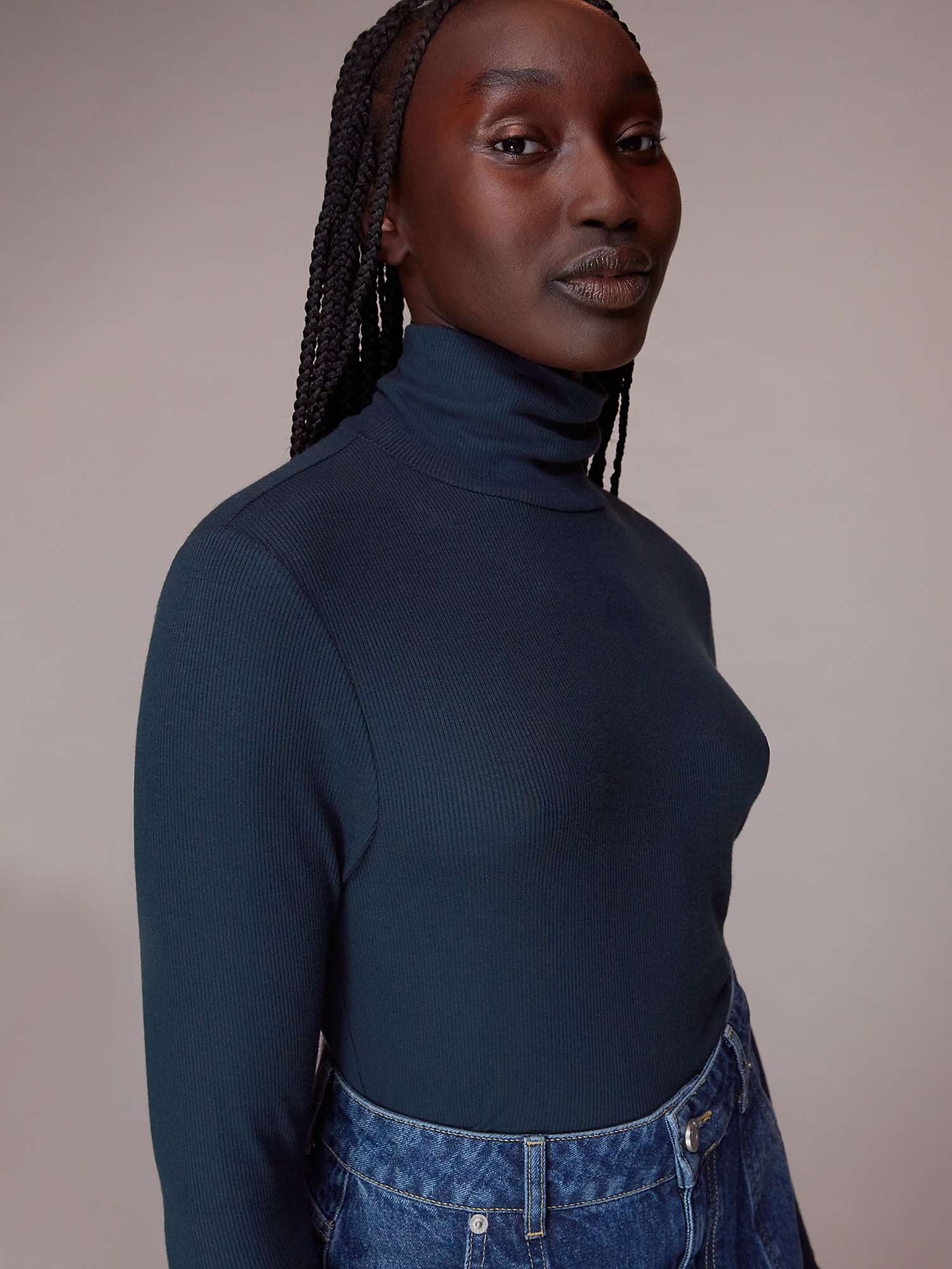 Buy Whistles Essential Ribbed Roll Neck Top, Navy Online at johnlewis.com