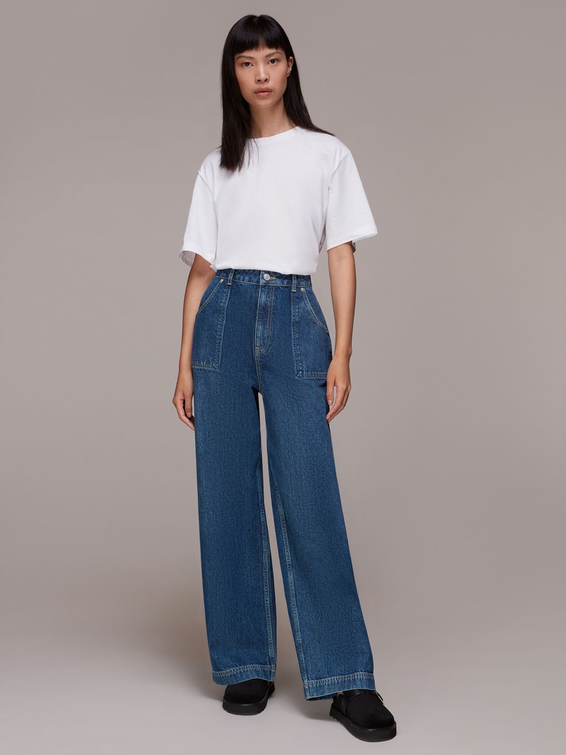 Whistles Petite Authentic Raya Straight Jeans, Blue at John Lewis ...