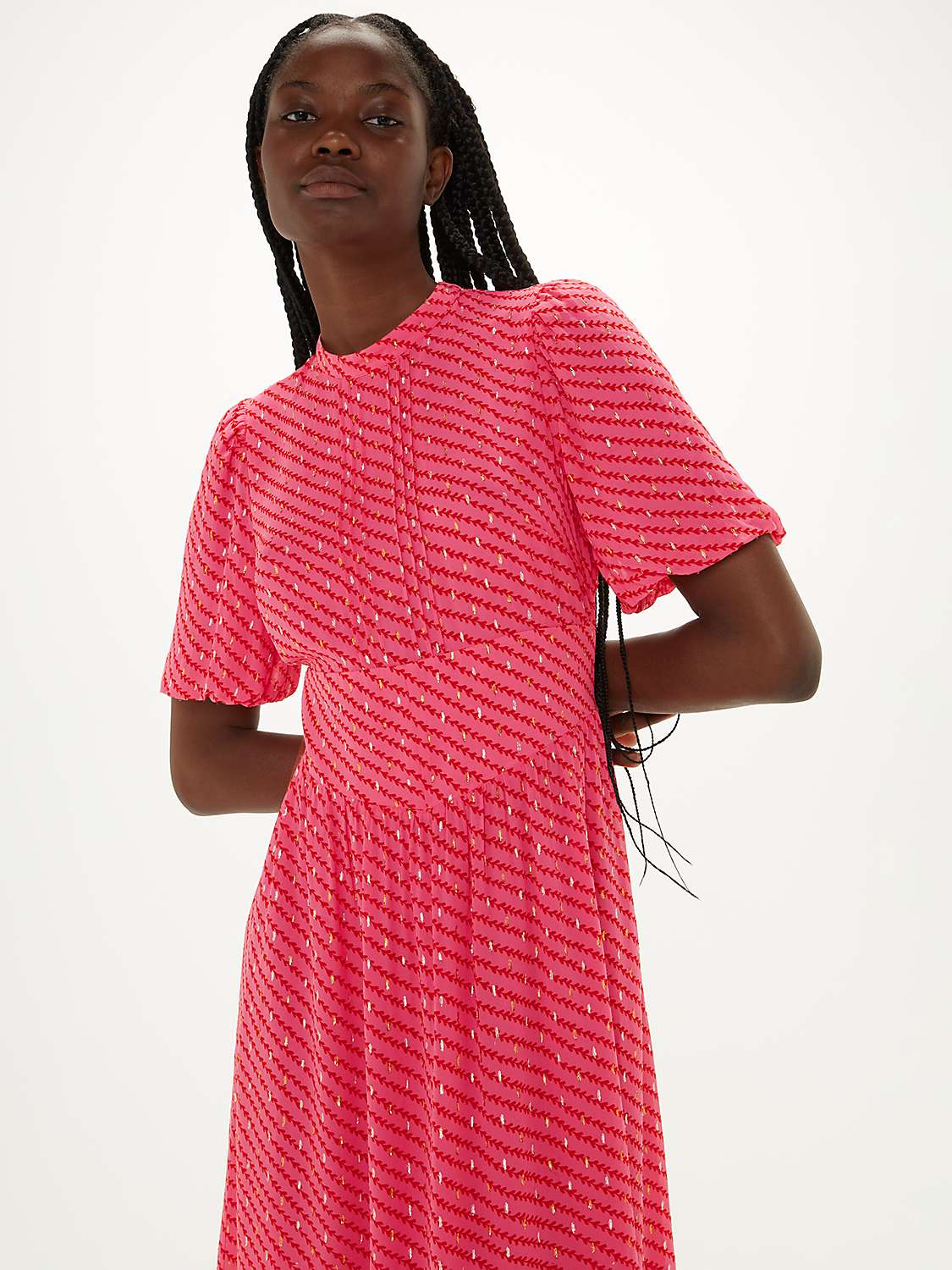 Buy Whistles Diagonal Leaf Blair Ecovero Dress, Pink/Multi Online at johnlewis.com